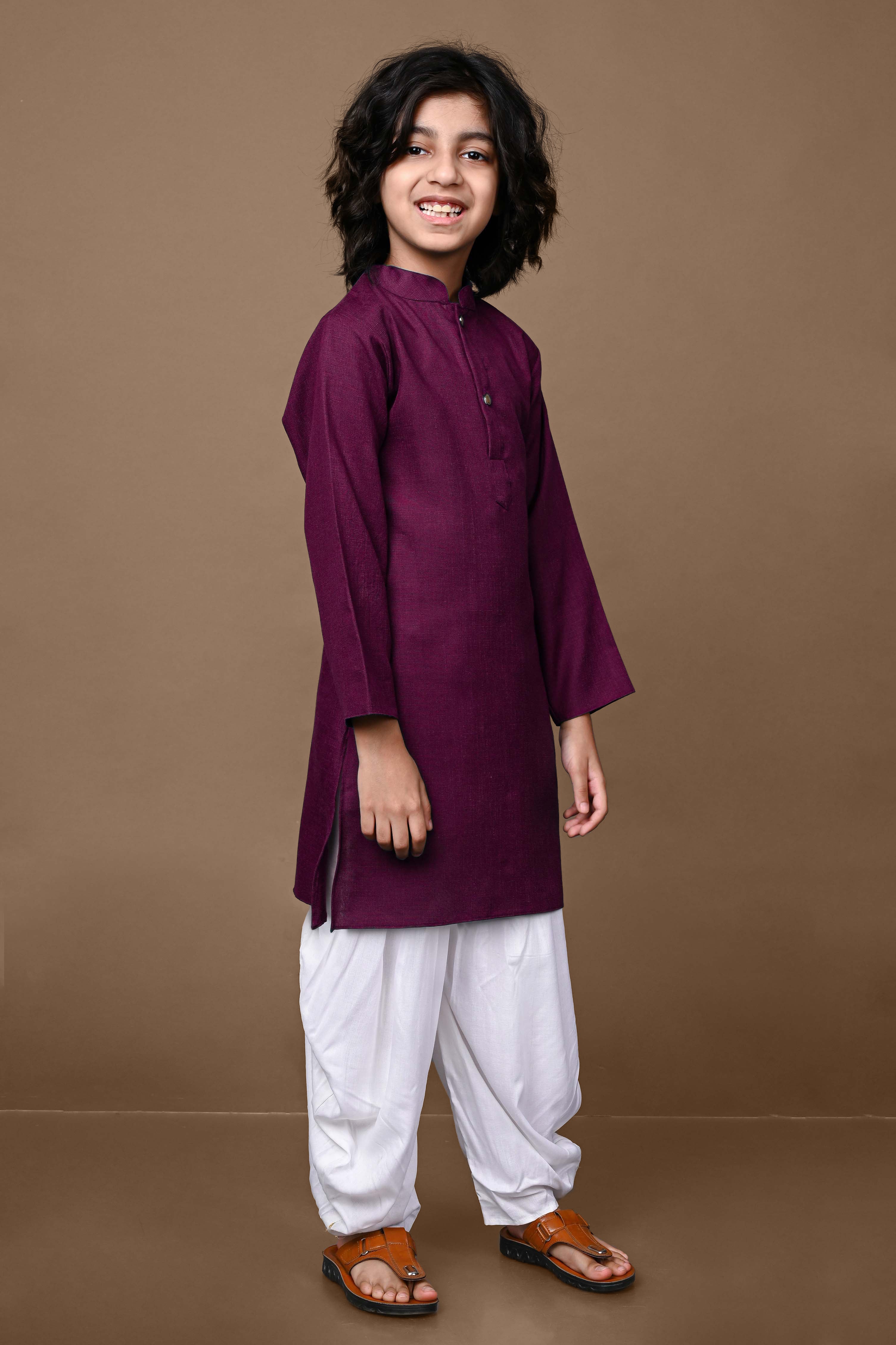 Cotton Blend Wine Kurta With Dhoti Set Vesham Retails