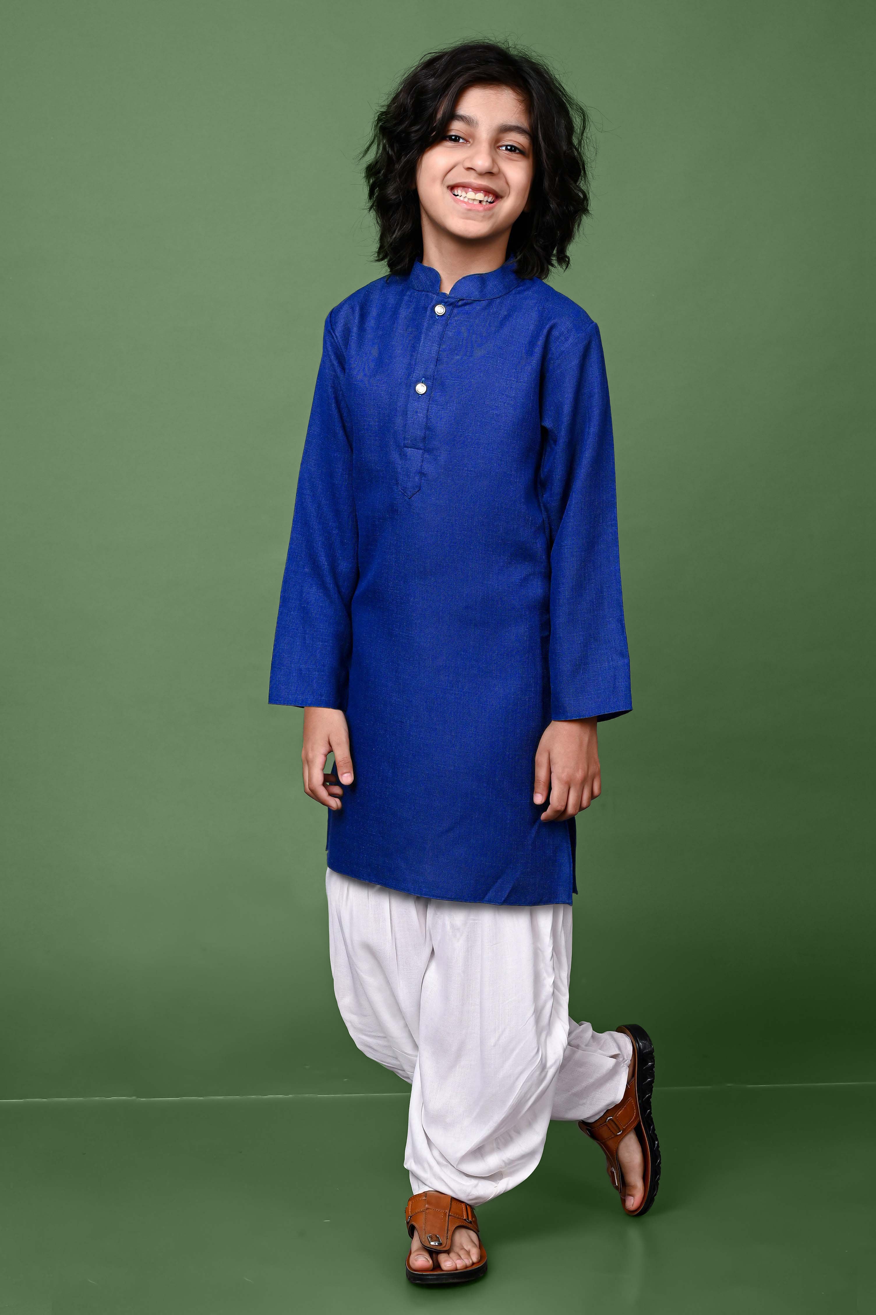 Cotton Blend Blue Kurta With Dhoti Set Vesham Retails