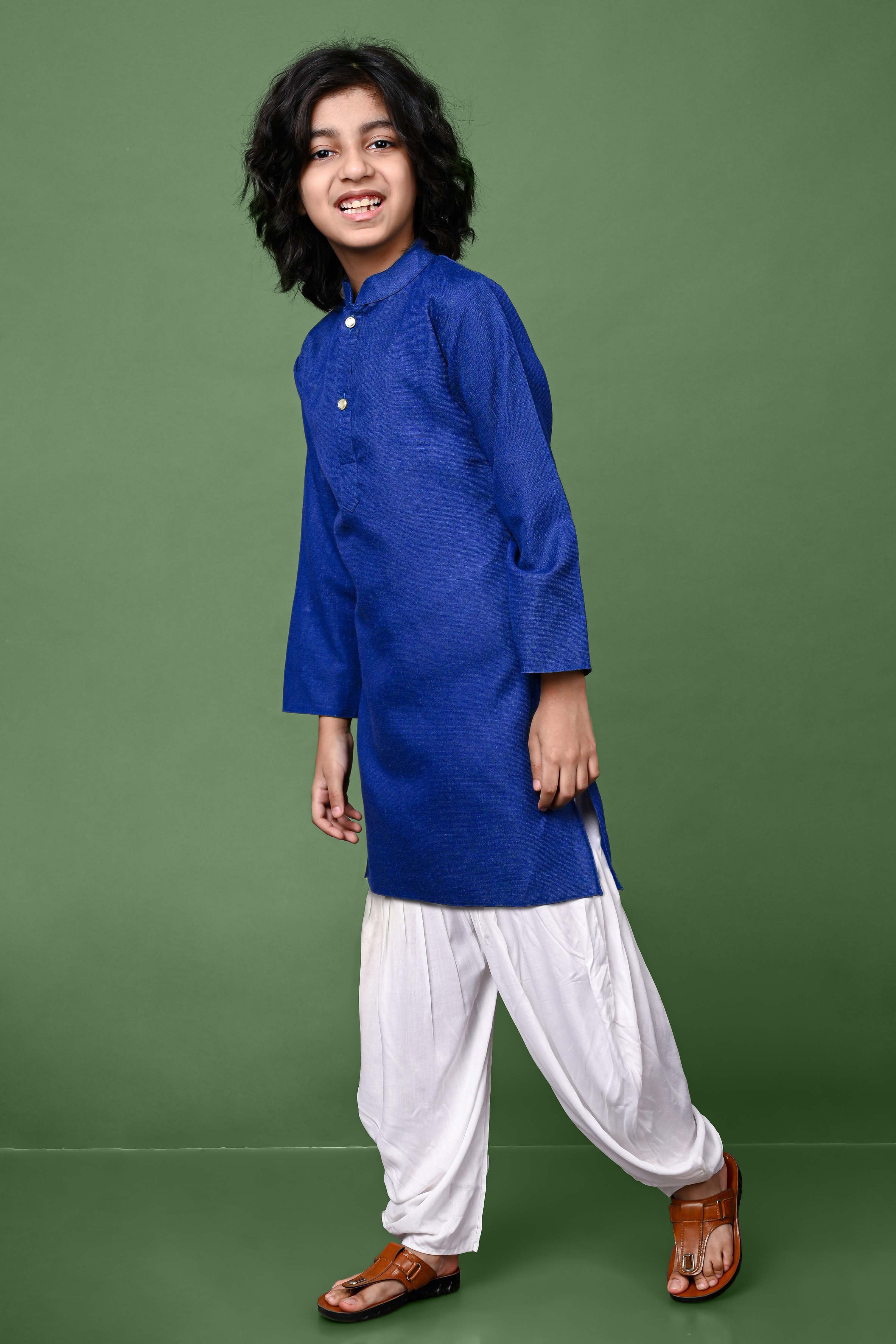 Cotton Blend Blue Kurta With Dhoti Set Vesham Retails