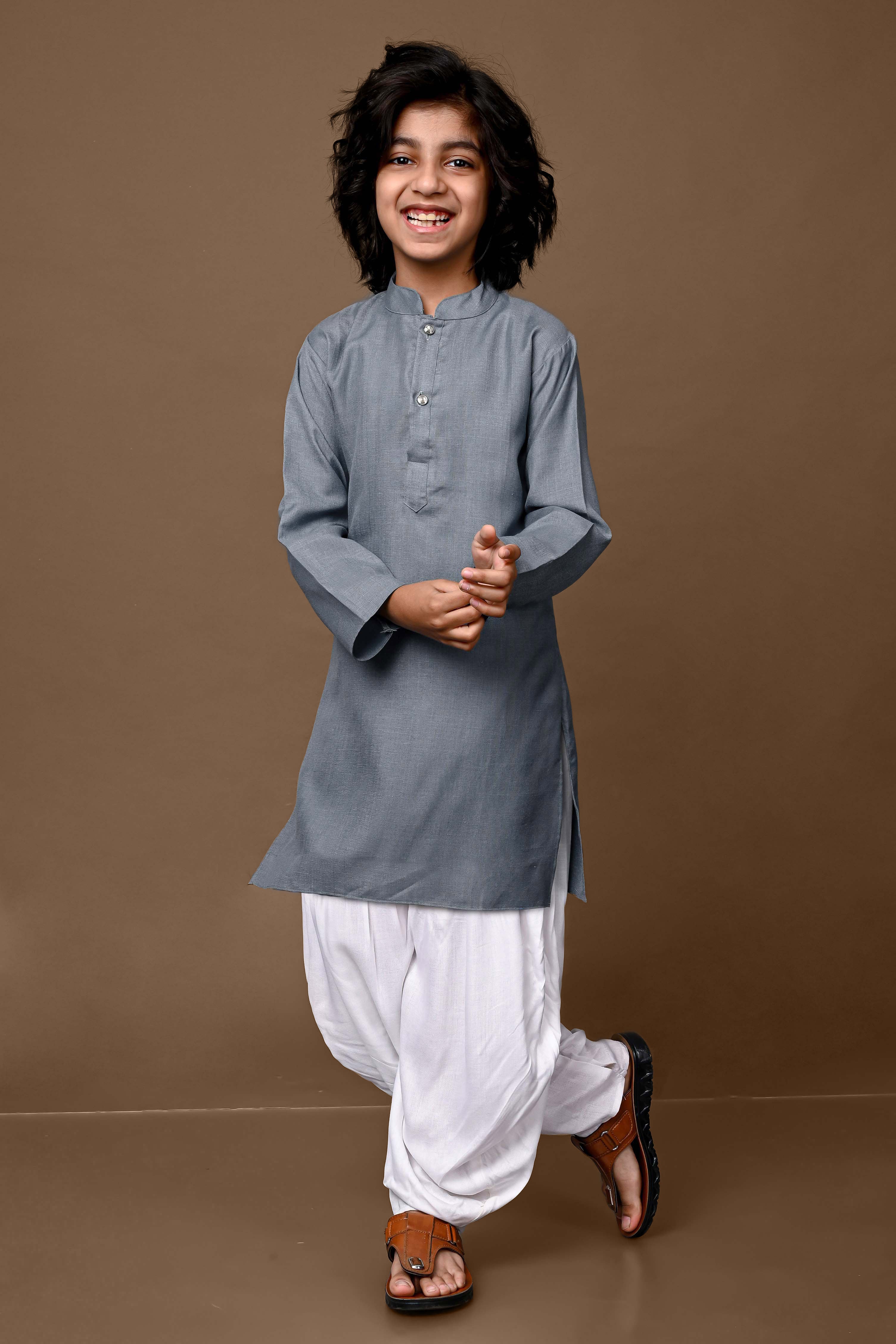 Cotton Blend Grey Kurta With Dhoti Set Vesham Retails