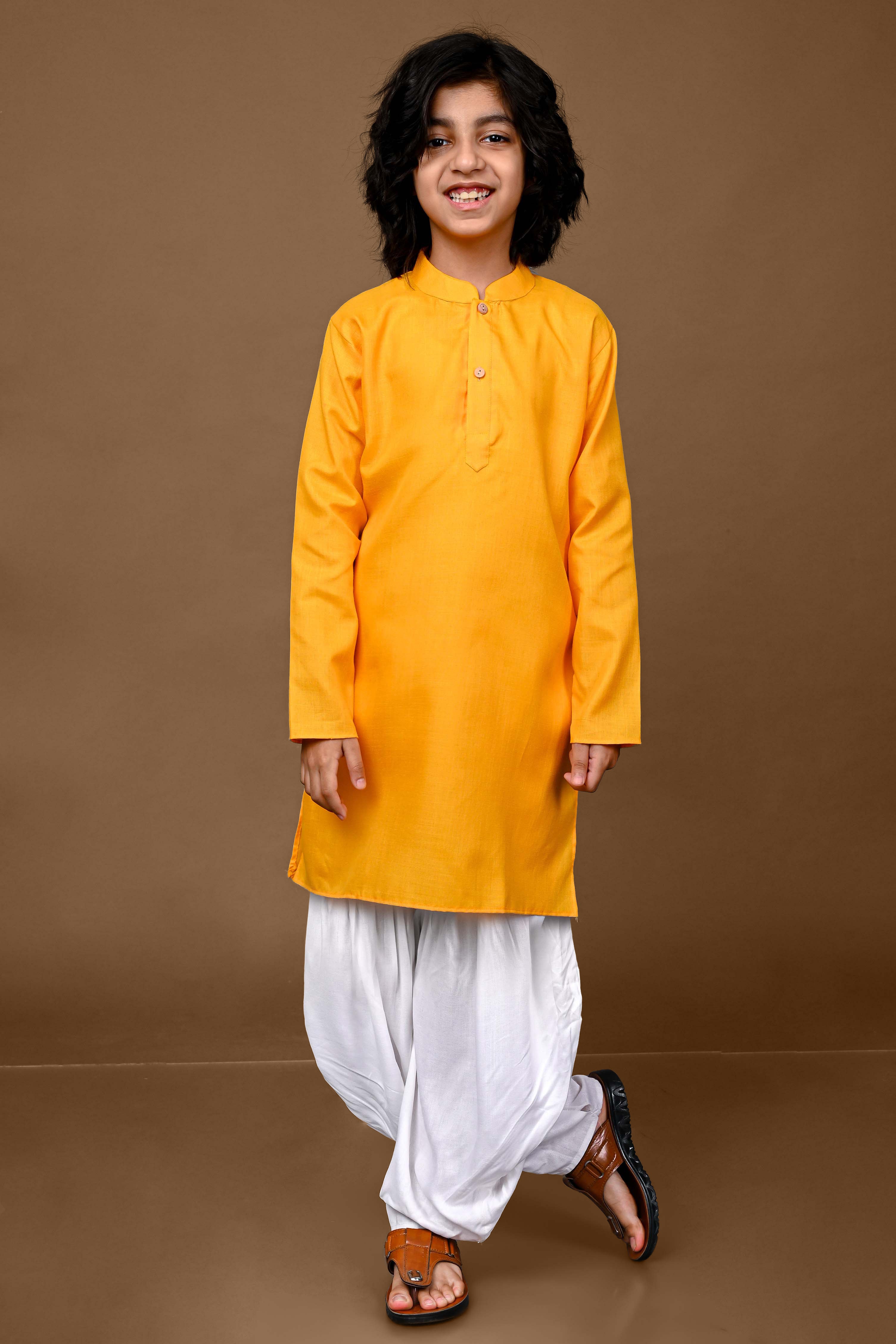 Cotton Blend Yellow Kurta With Dhoti Set Vesham Retails