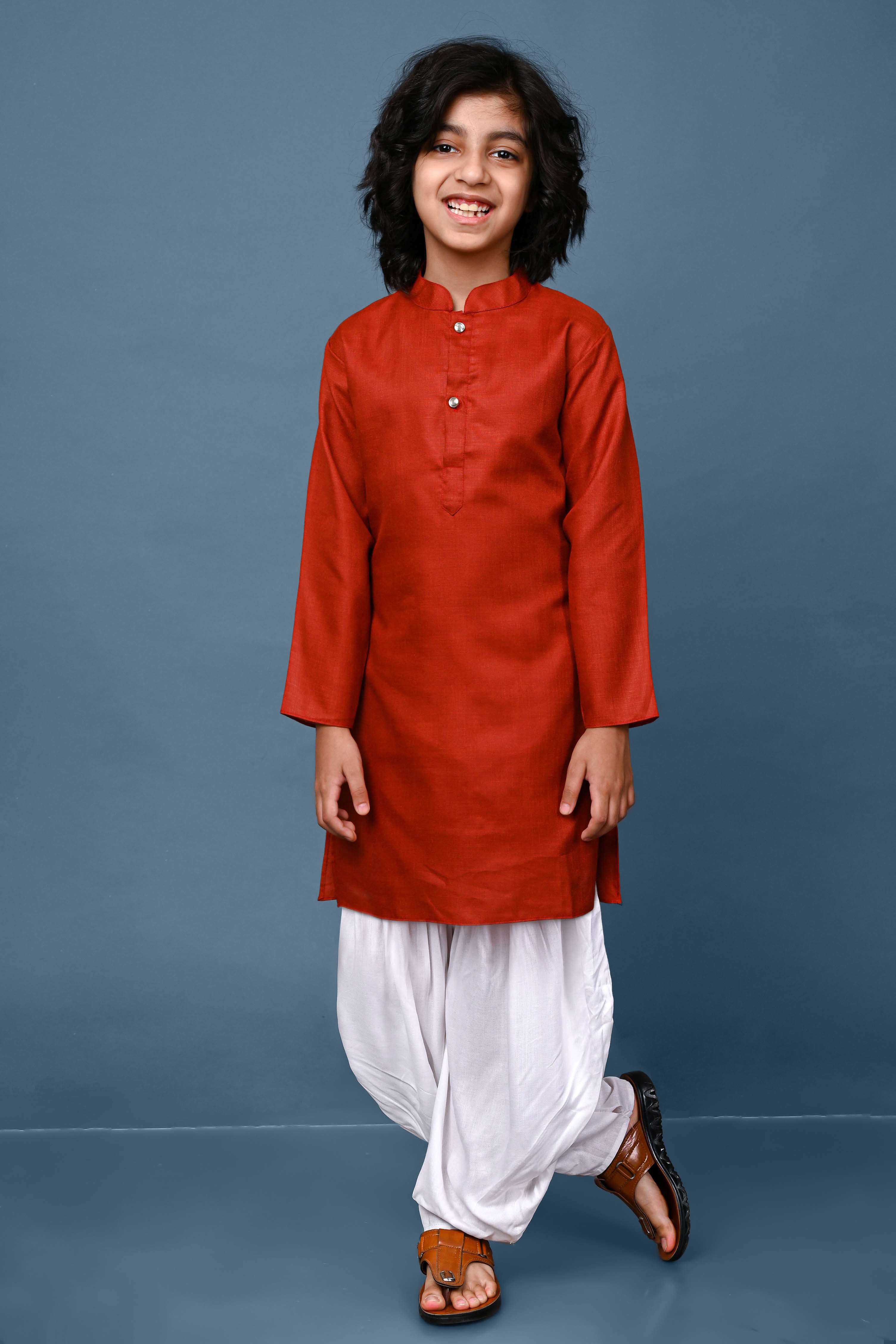 Cotton Blend Orange Kurta With Dhoti Set Vesham Retails