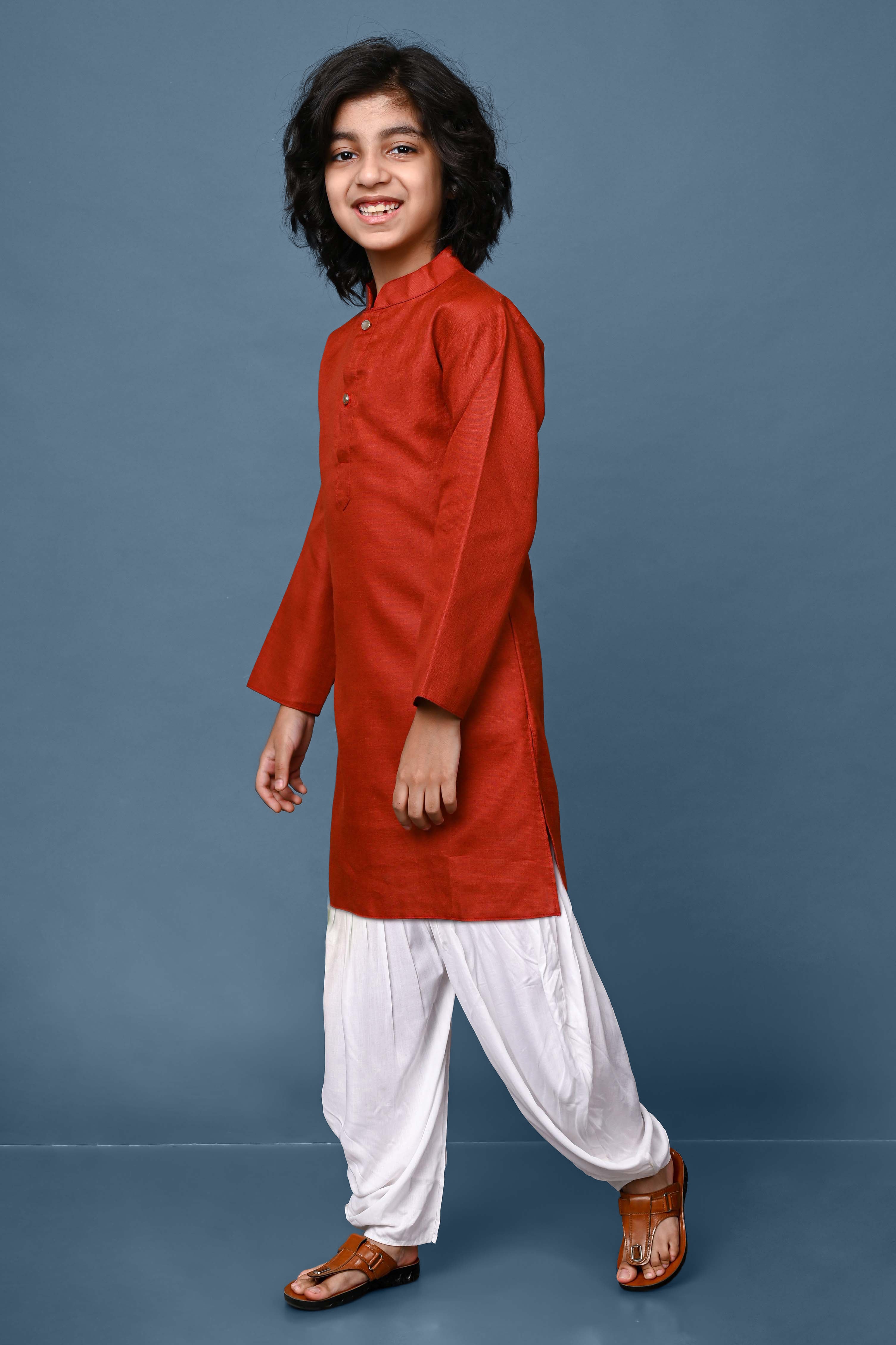 Cotton Blend Orange Kurta With Dhoti Set Vesham Retails