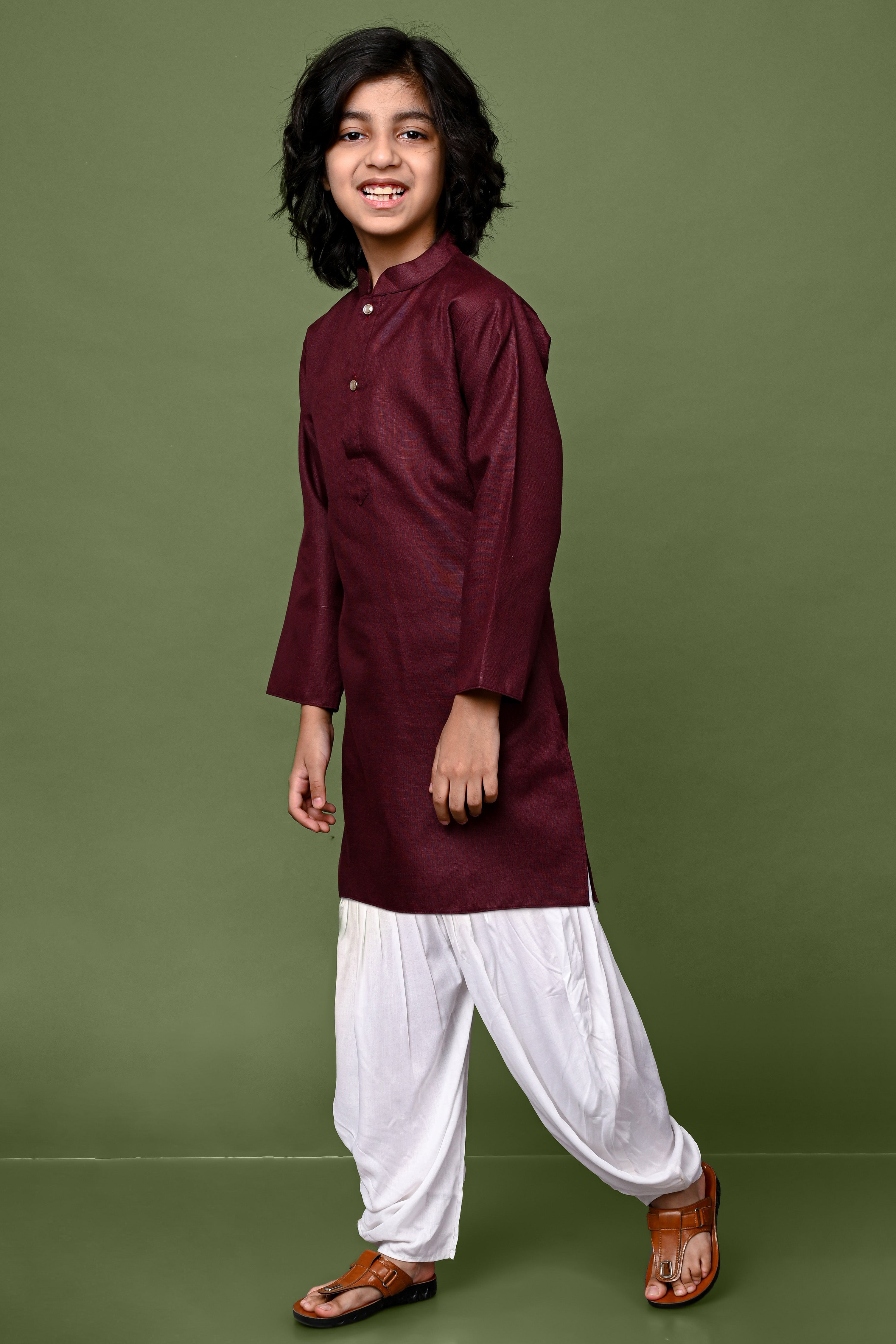 Cotton Blend Maroon Kurta With Dhoti Set Vesham Retails