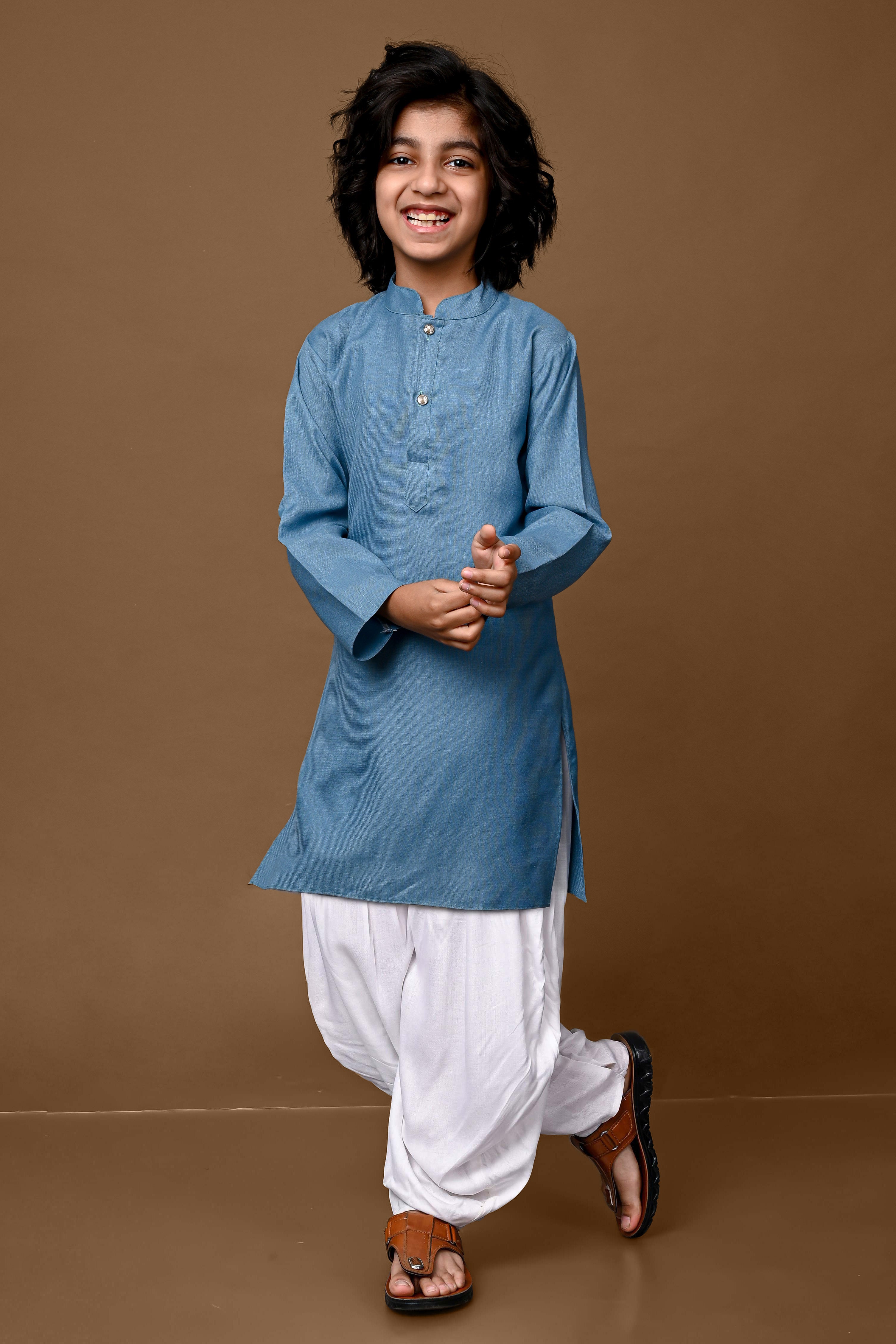 Cotton Blend Steel Blue Kurta With Dhoti Set Vesham Retails