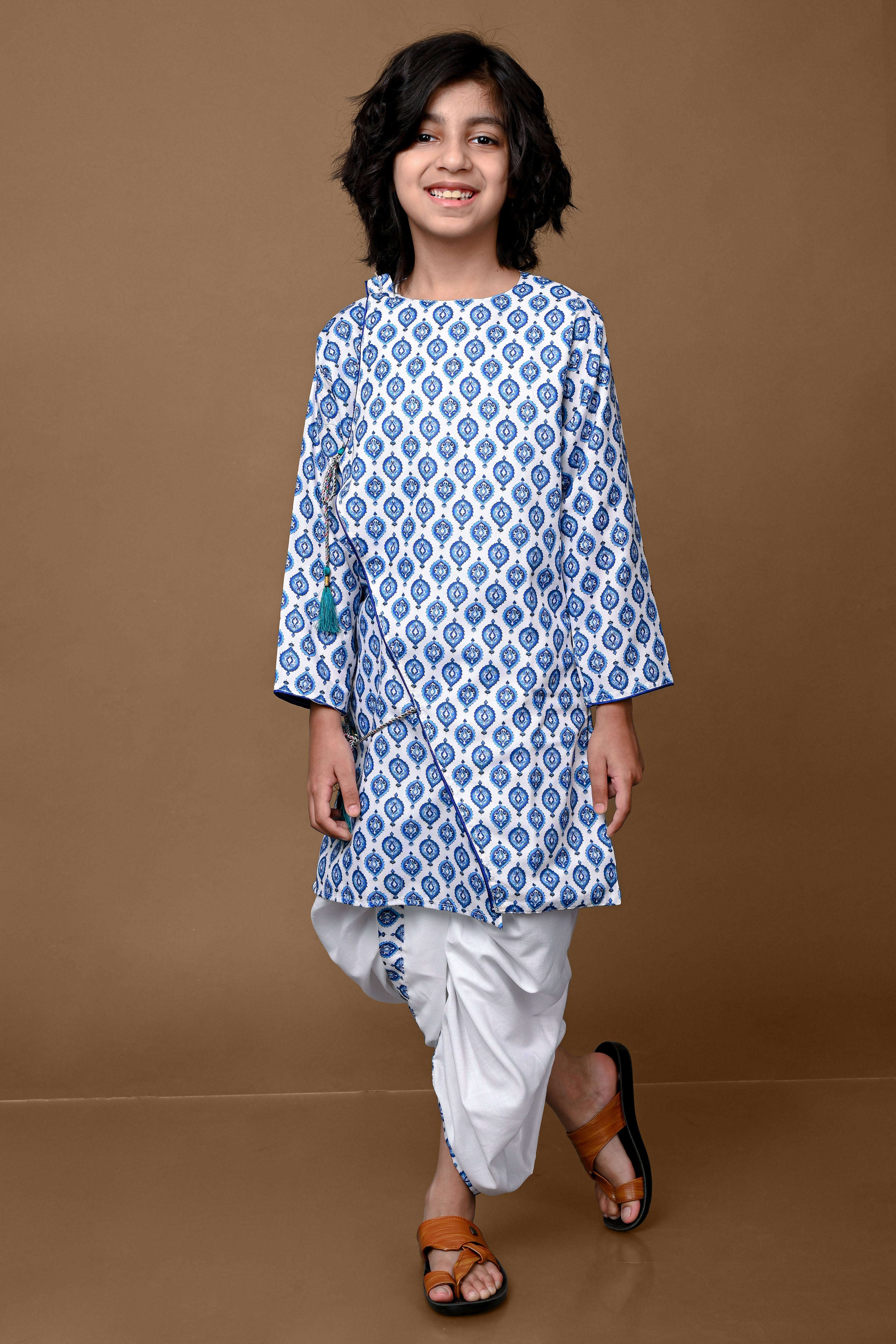 Cotton Blend Blue Kurta With Dhoti Set Vesham Retails