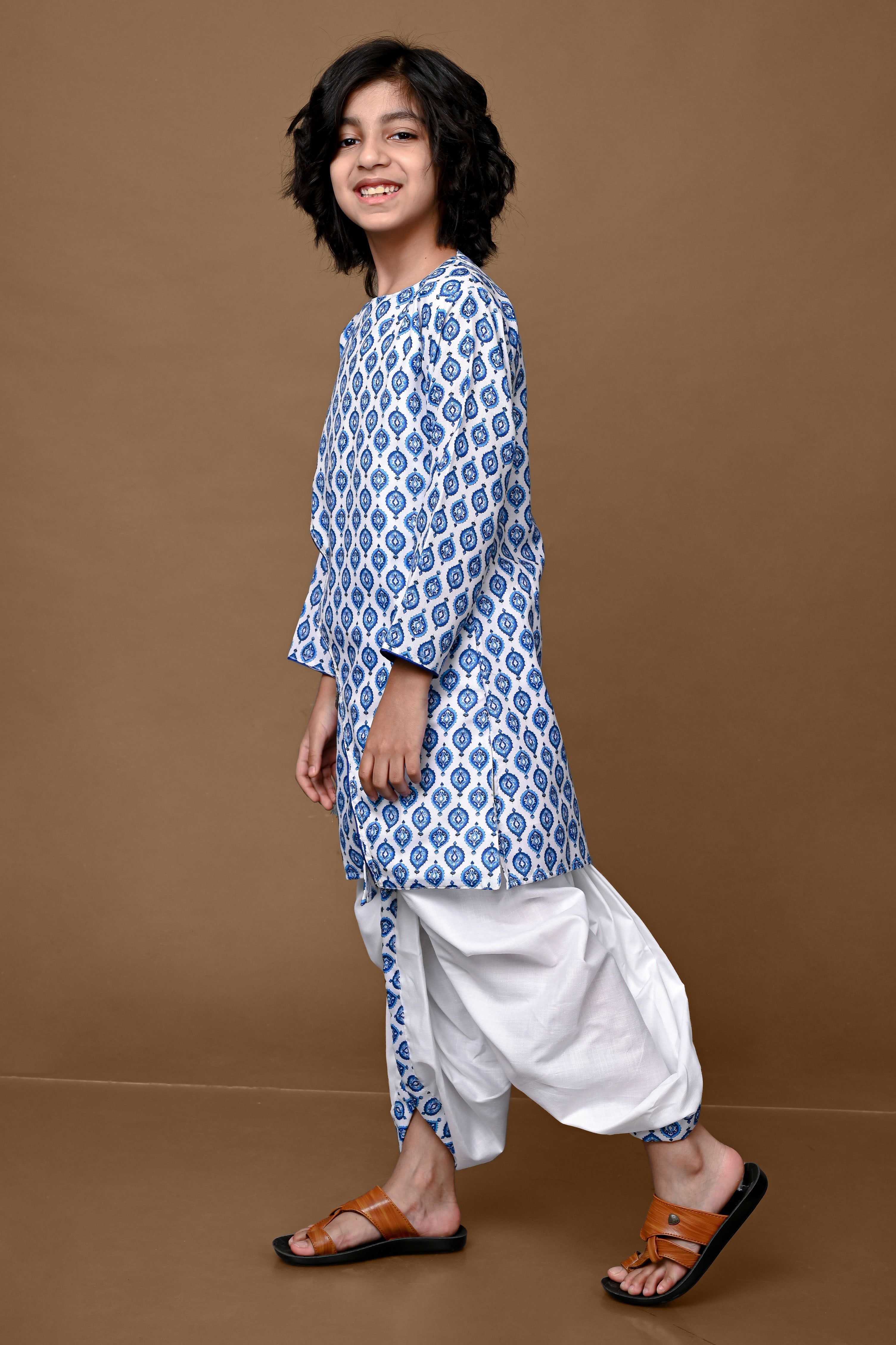 Cotton Blend Blue Kurta With Dhoti Set Vesham Retails