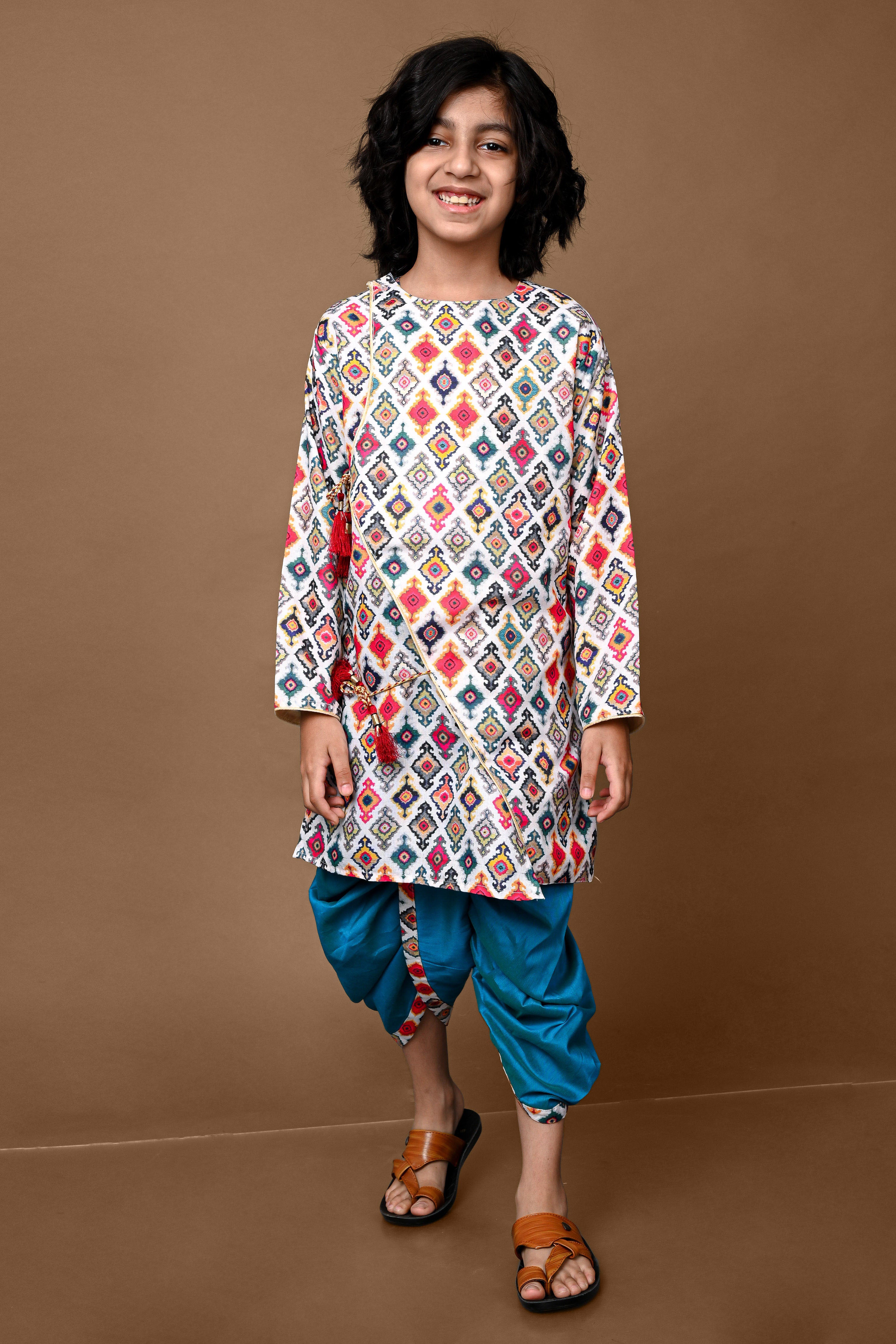 Cotton Blend Multi Color Kurta With Dhoti Set Vesham Retails