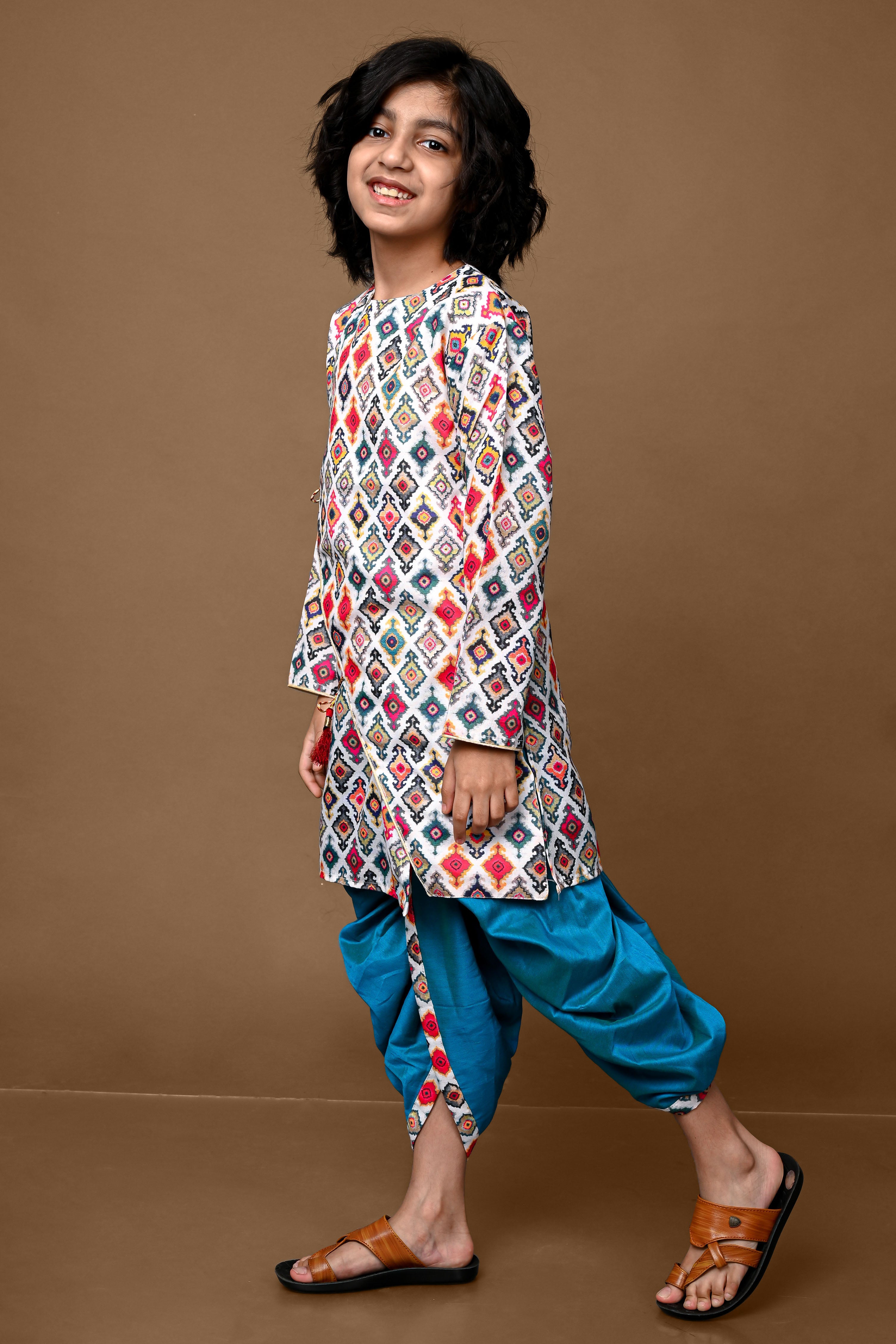 Cotton Blend Multi Color Kurta With Dhoti Set Vesham Retails