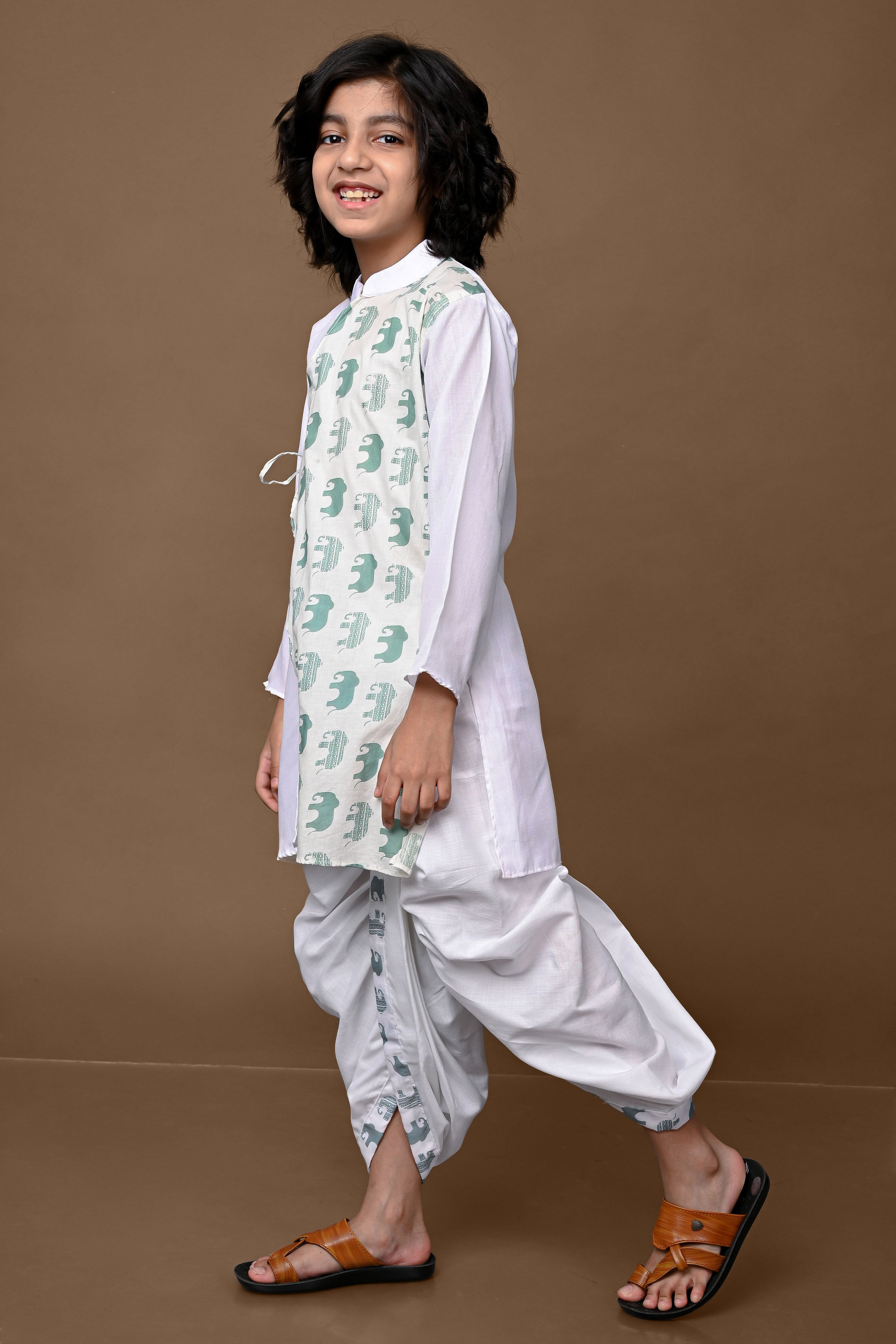 Cotton Blend White Kurta With Dhoti Set Vesham Retails