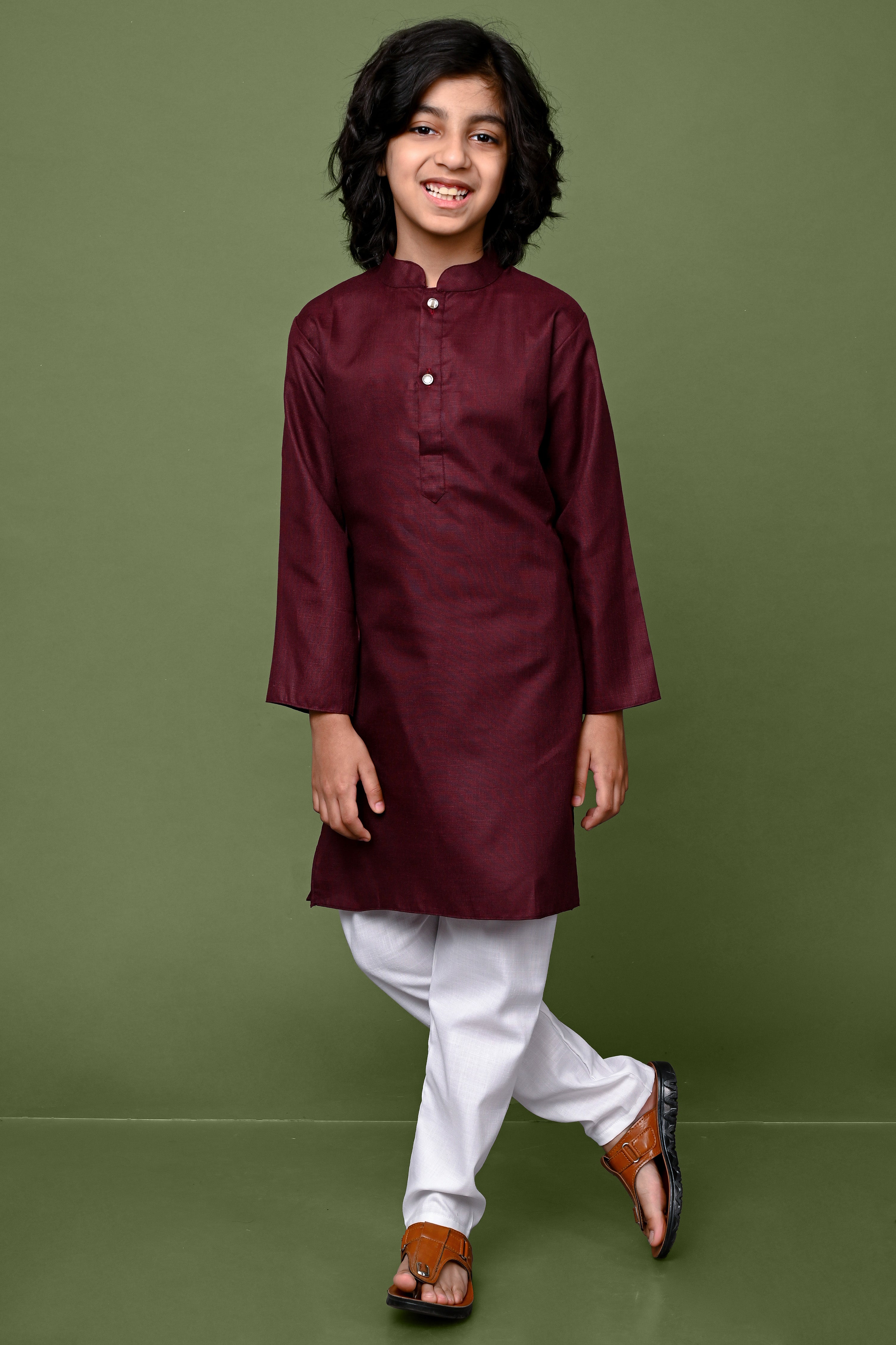 Brown Solid Boys Kurta Pajama Set Vesham Retails