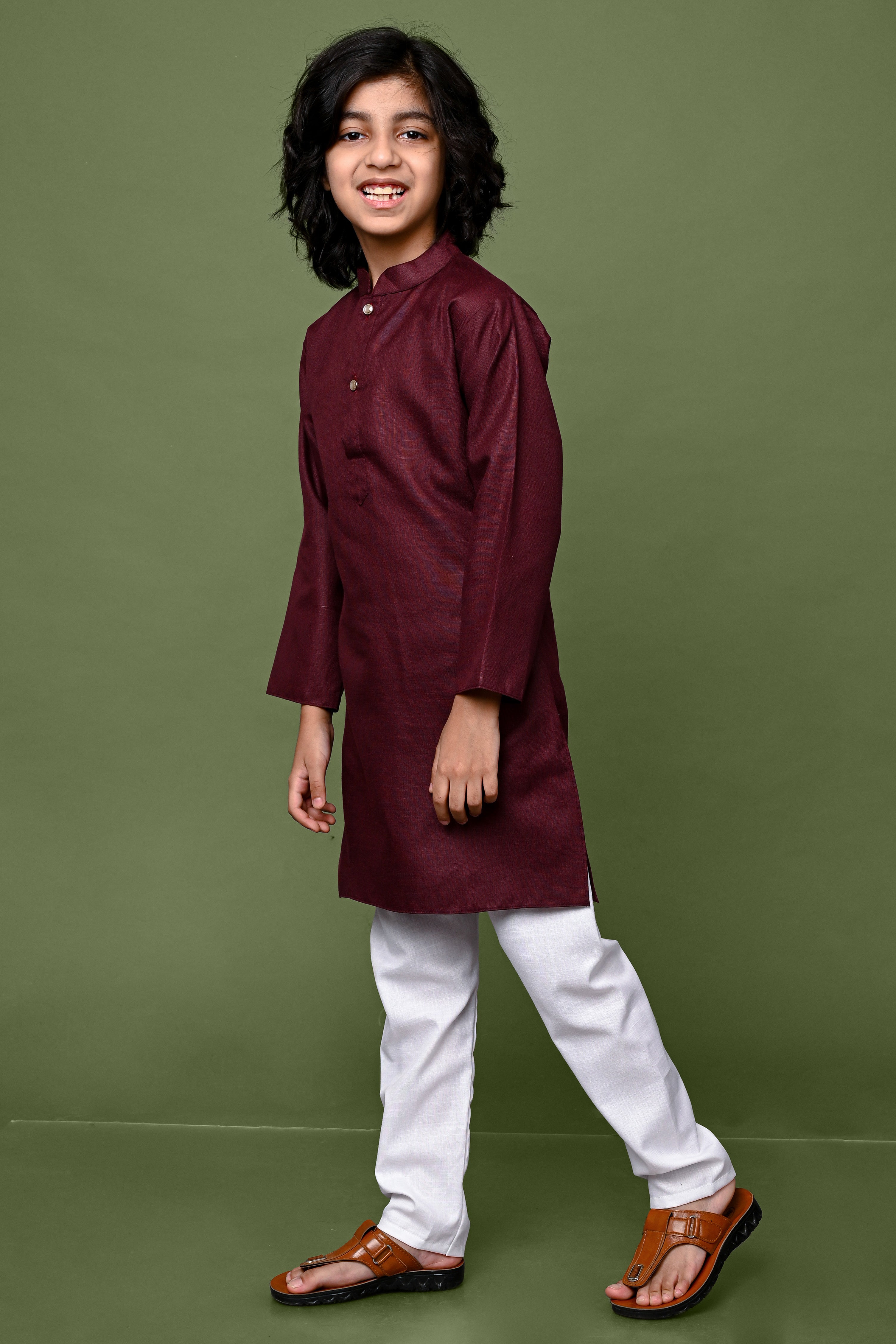 Brown Solid Boys Kurta Pajama Set Vesham Retails