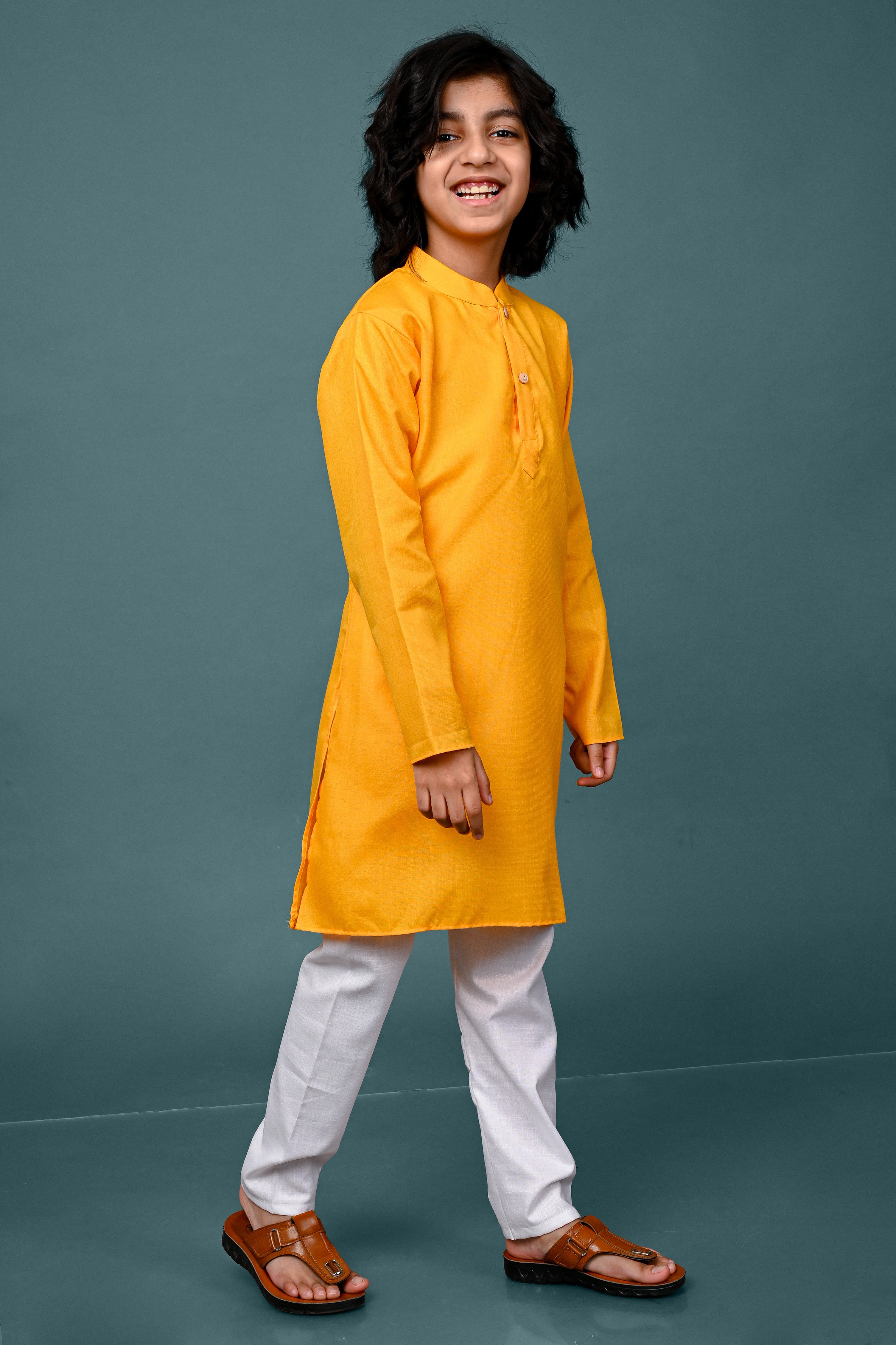 Yellow Solid Boys Kurta Pajama Set Vesham Retails