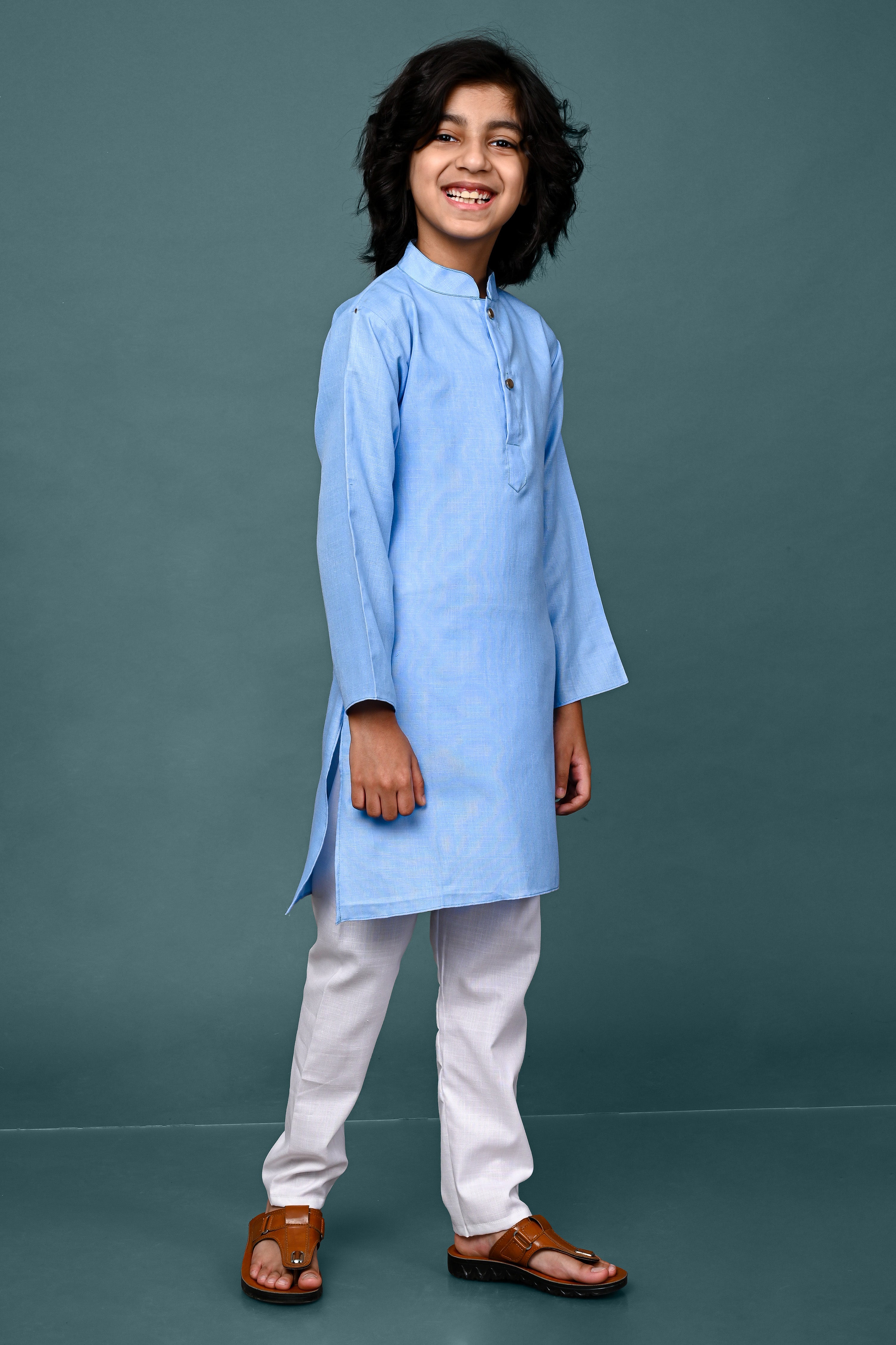 Sky Blue Solid Boys Kurta Pajama Set Vesham Retails