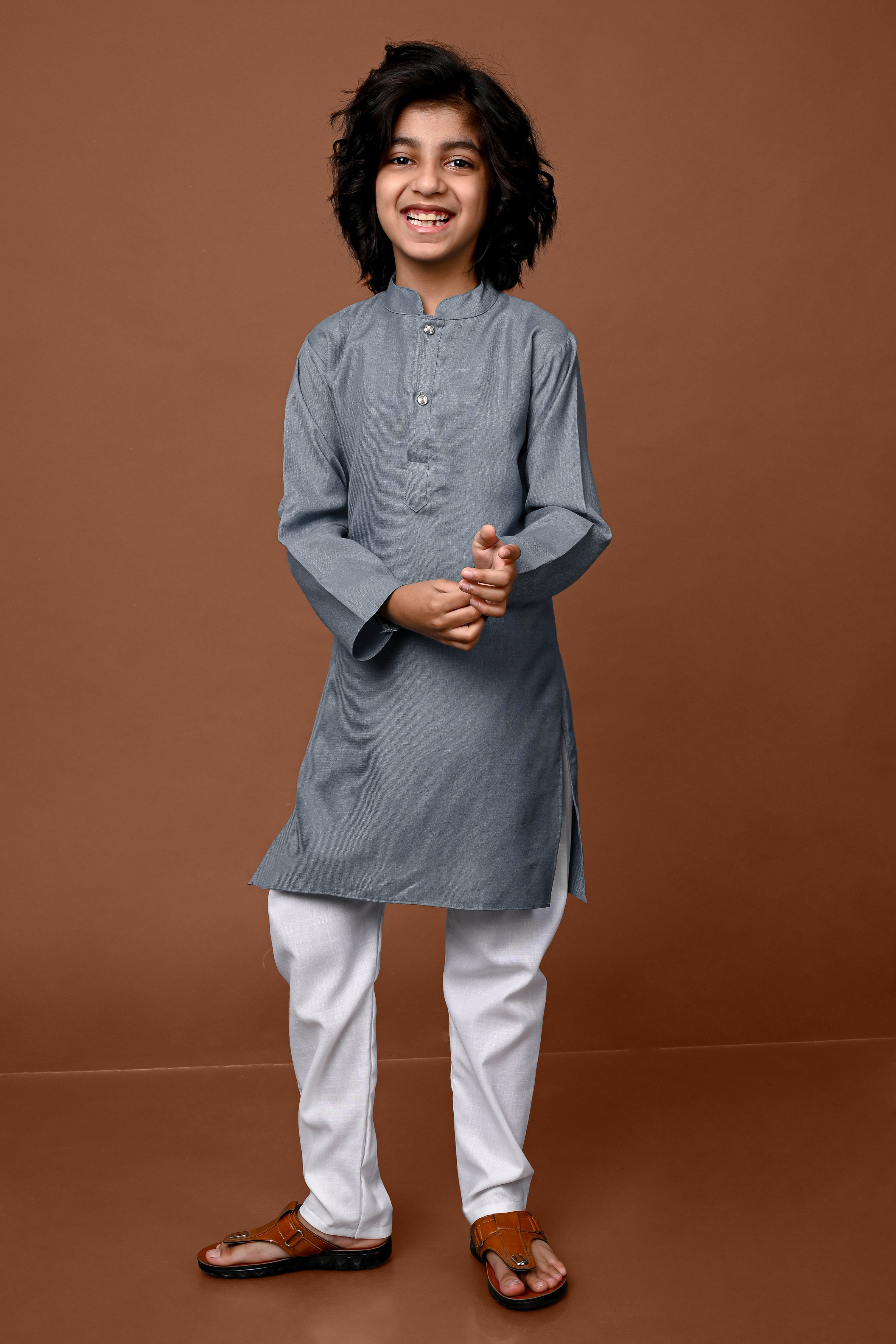 Grey Solid Boys Kurta Pajama Set Vesham Retails