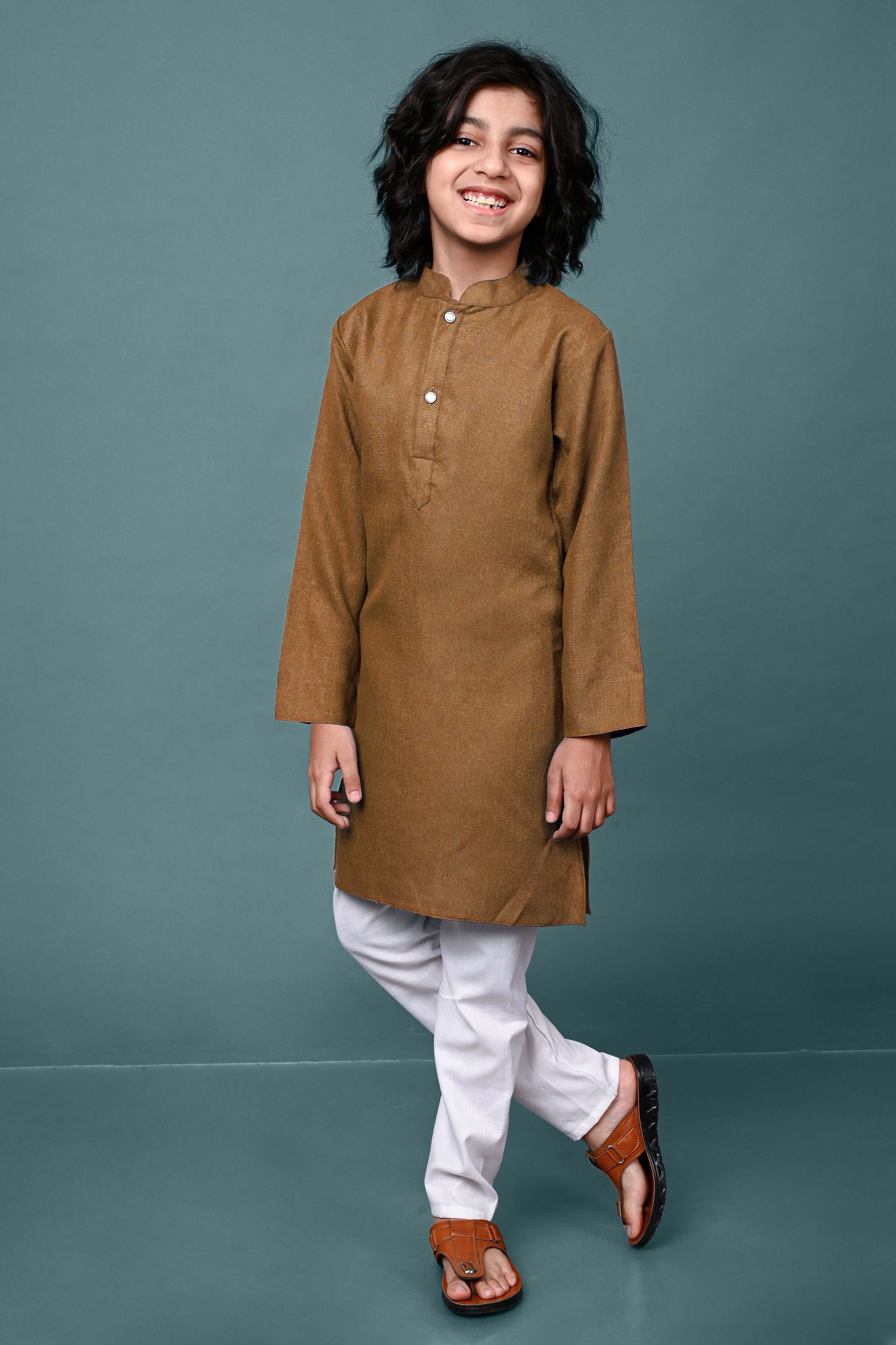 Khaki Solid Boys Kurta Pajama Set Vesham Retails