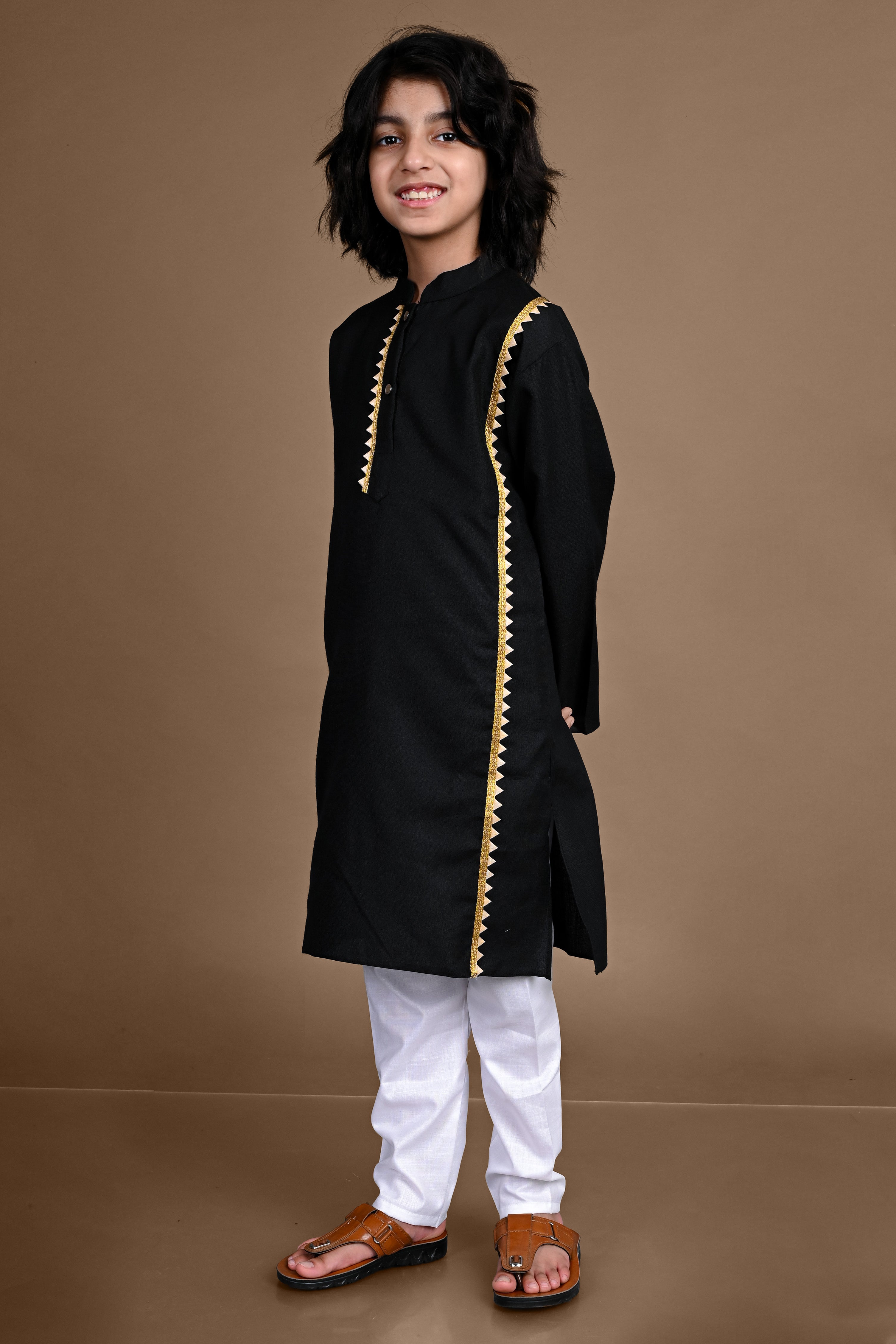 Black Golden Lace Work Kurta And Pajama Set Vesham Retails