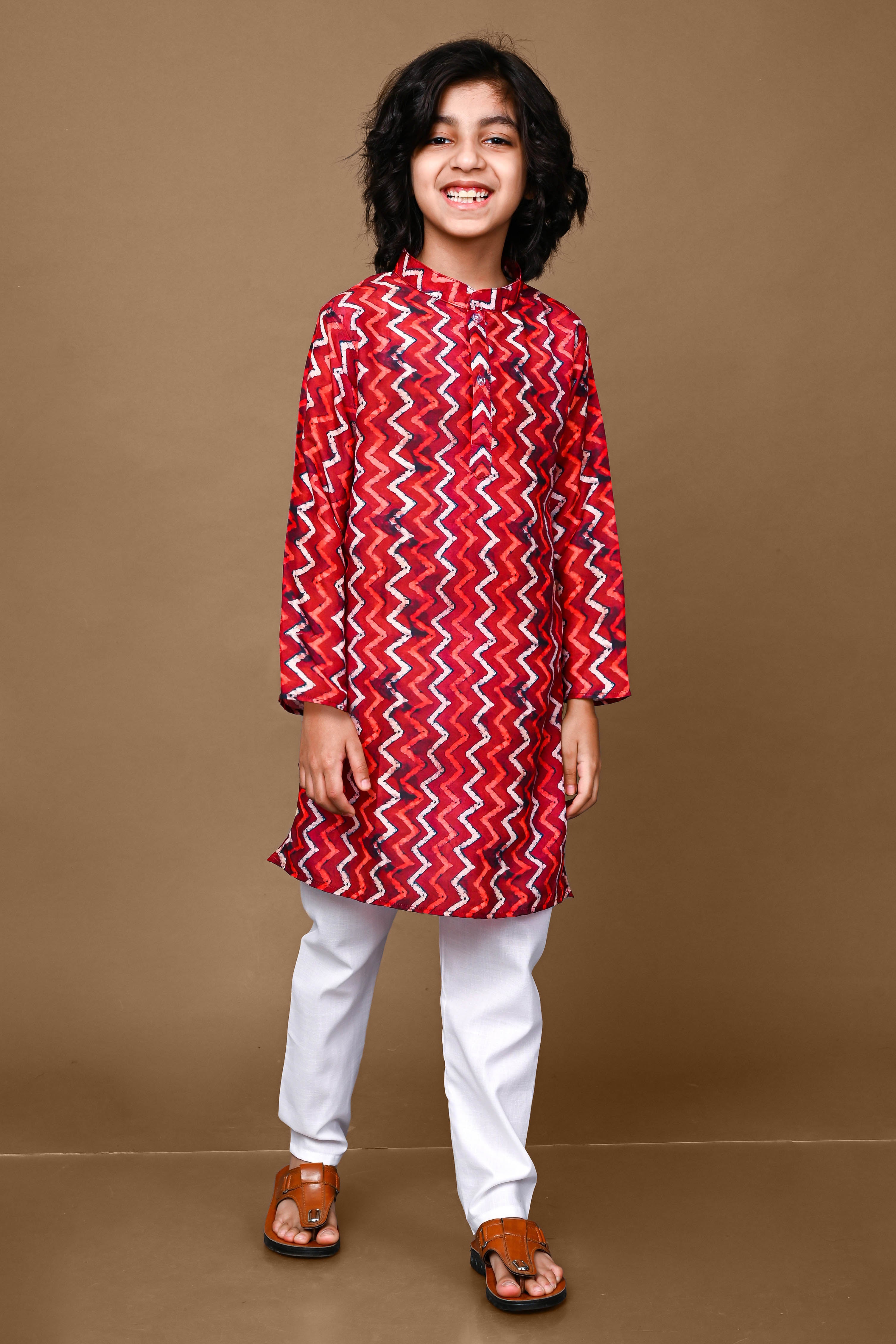 Maroon Chevron Printed Kurta And Pajama Set For Boys Vesham Retails