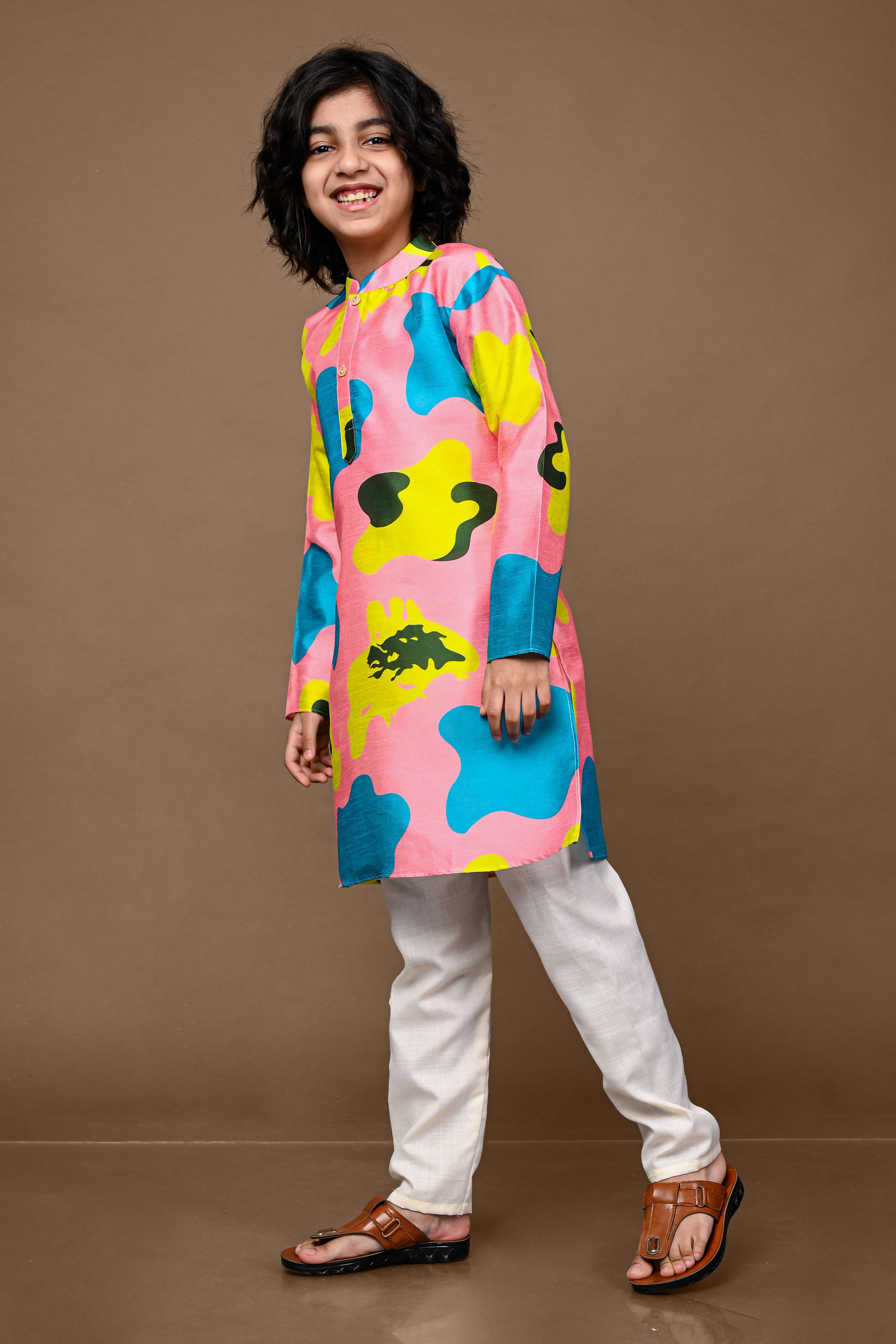 Peach Printed Cotton Blend  Kurta With Pajama Set Vesham Retails