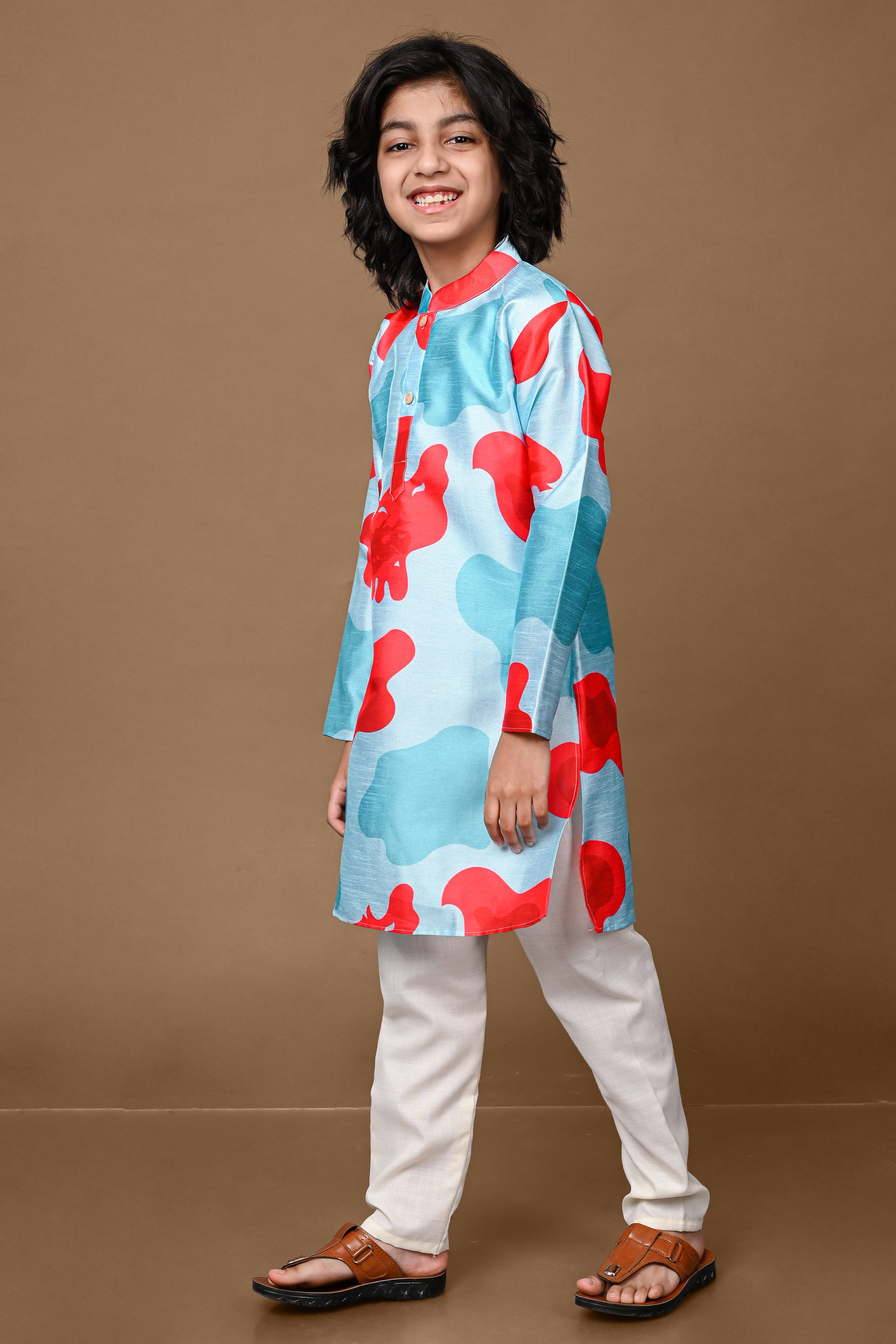 Aqua Printed Cotton Blend Kurta With Pajama Set Vesham Retails