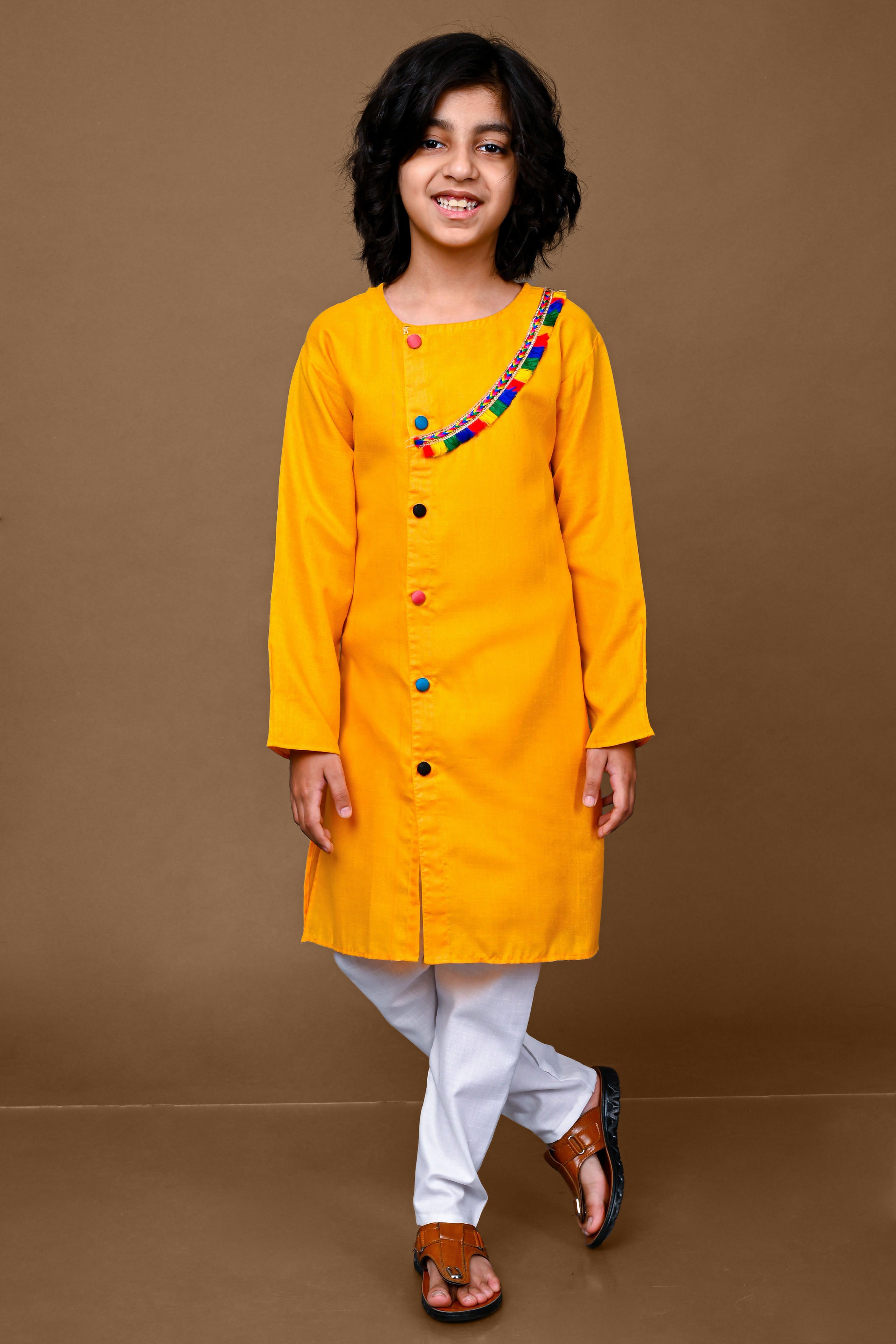 Yellow Lace Work Kurta And Pajama Set Vesham Retails