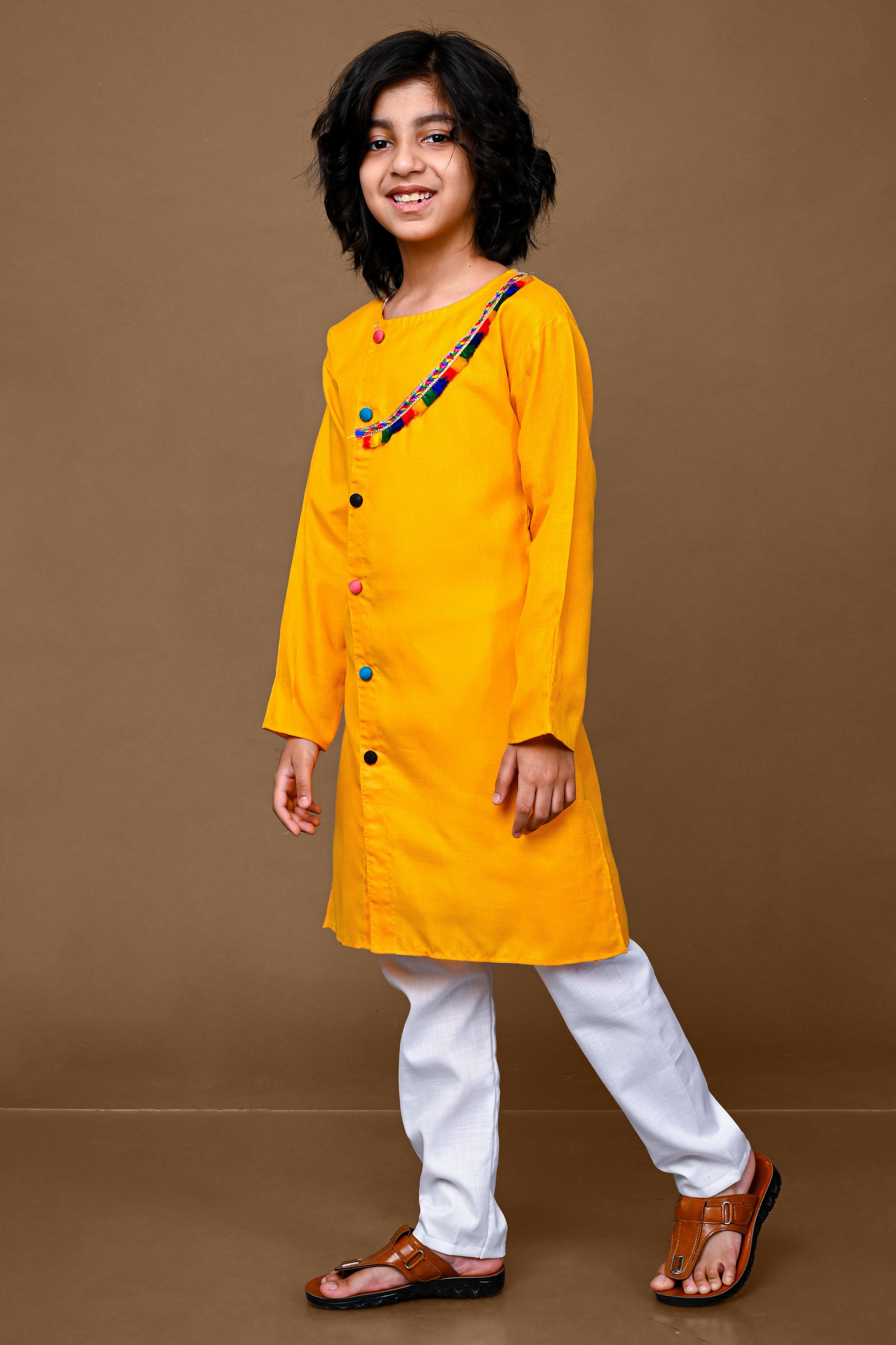 Yellow Lace Work Kurta And Pajama Set Vesham Retails