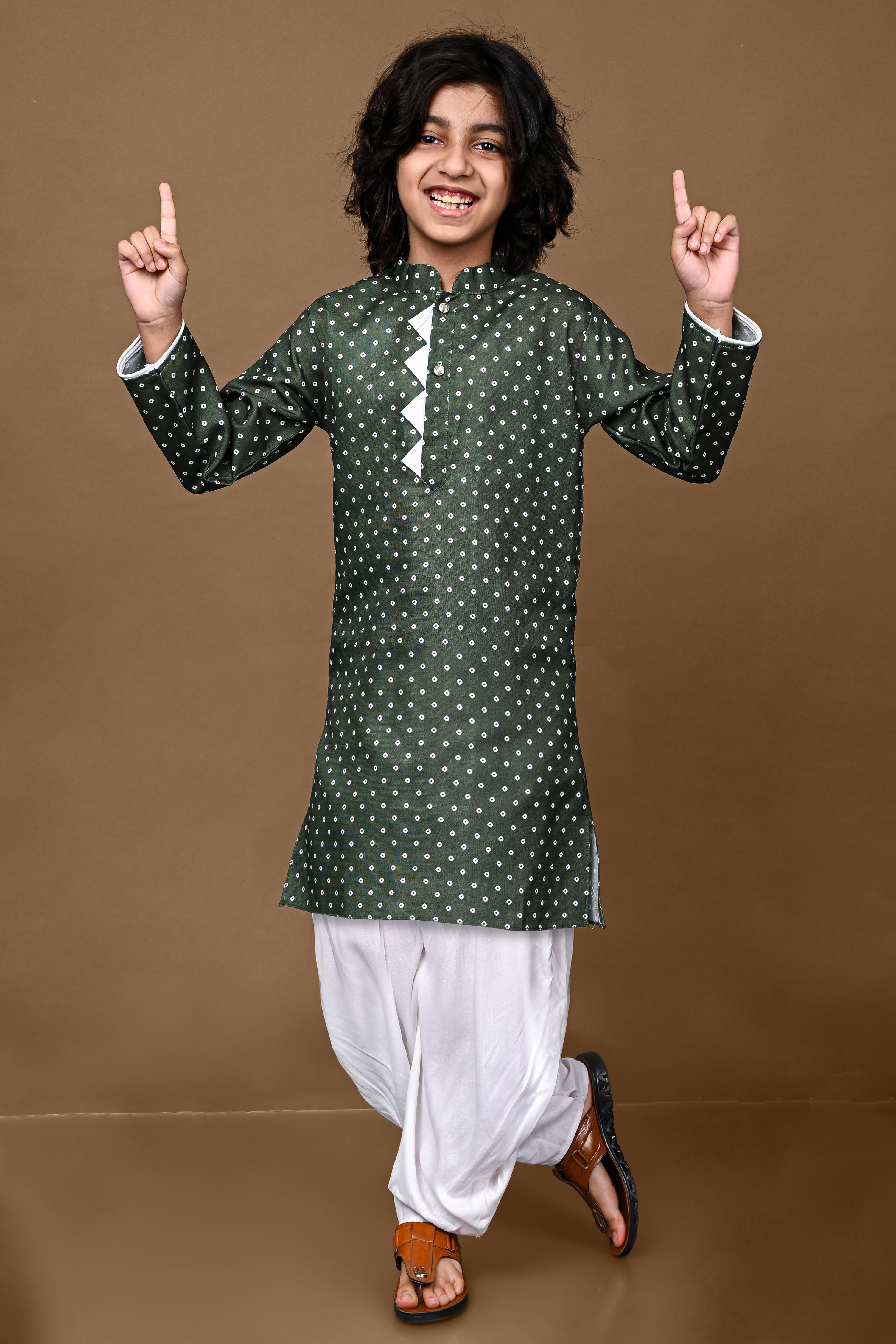 Cotton Blend Printed Green Kurta Pajama Set Vesham Retails