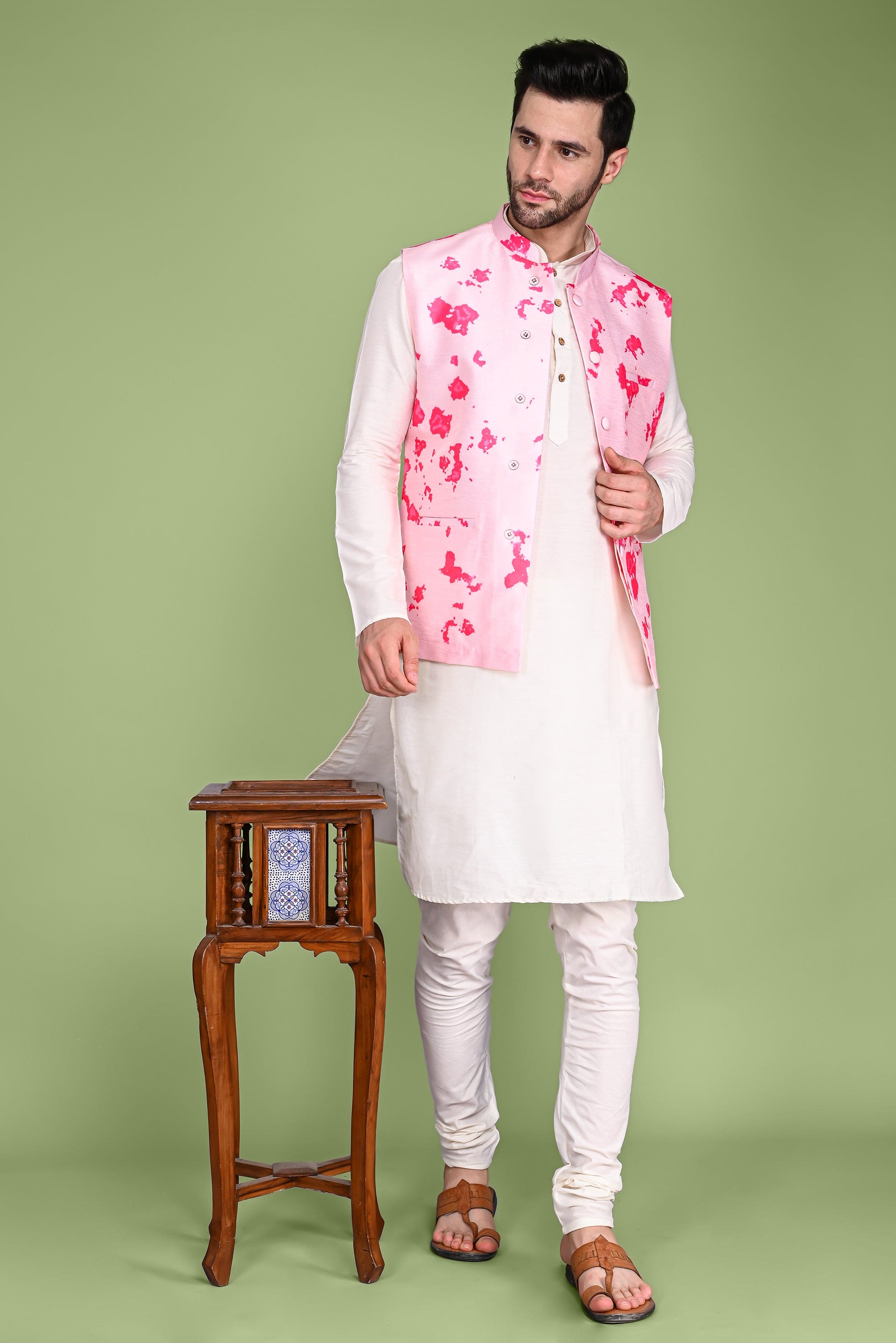 Pink Ethnic Jacket, Kurta and Churidar Set Vesham Retails