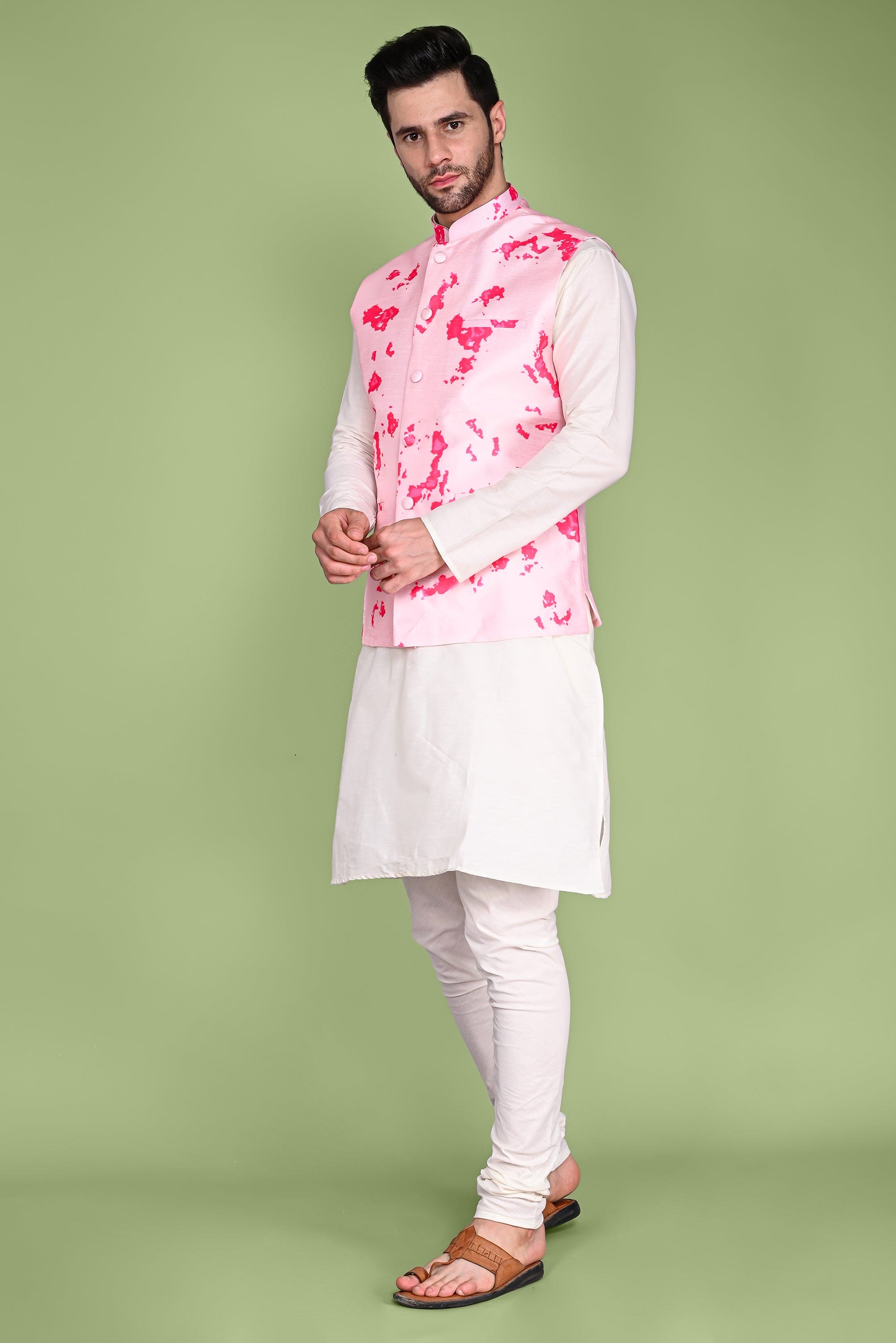 Pink Ethnic Jacket, Kurta and Churidar Set Vesham Retails