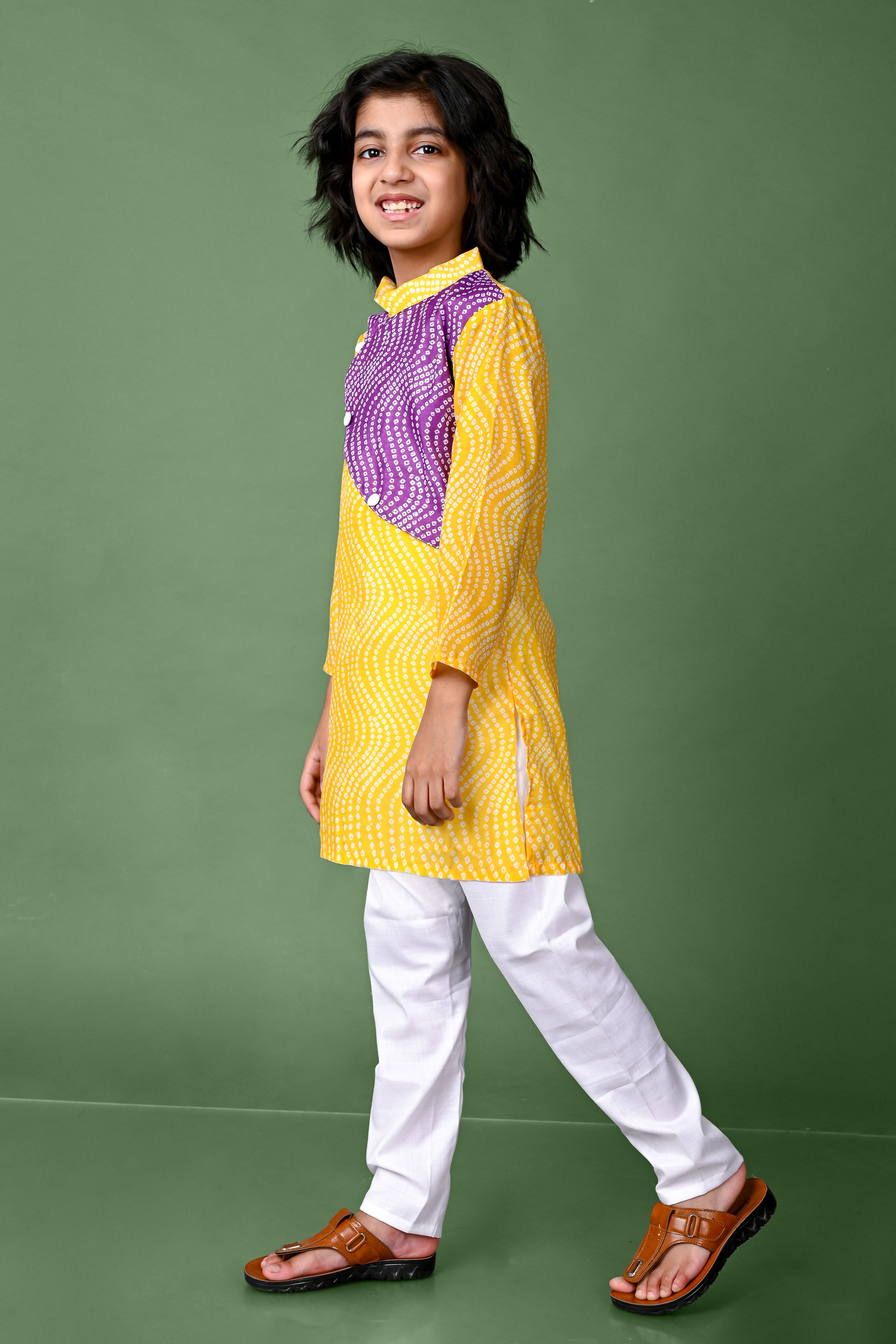 Yellow Bhej Print Kurta Pajama Set Vesham Retails