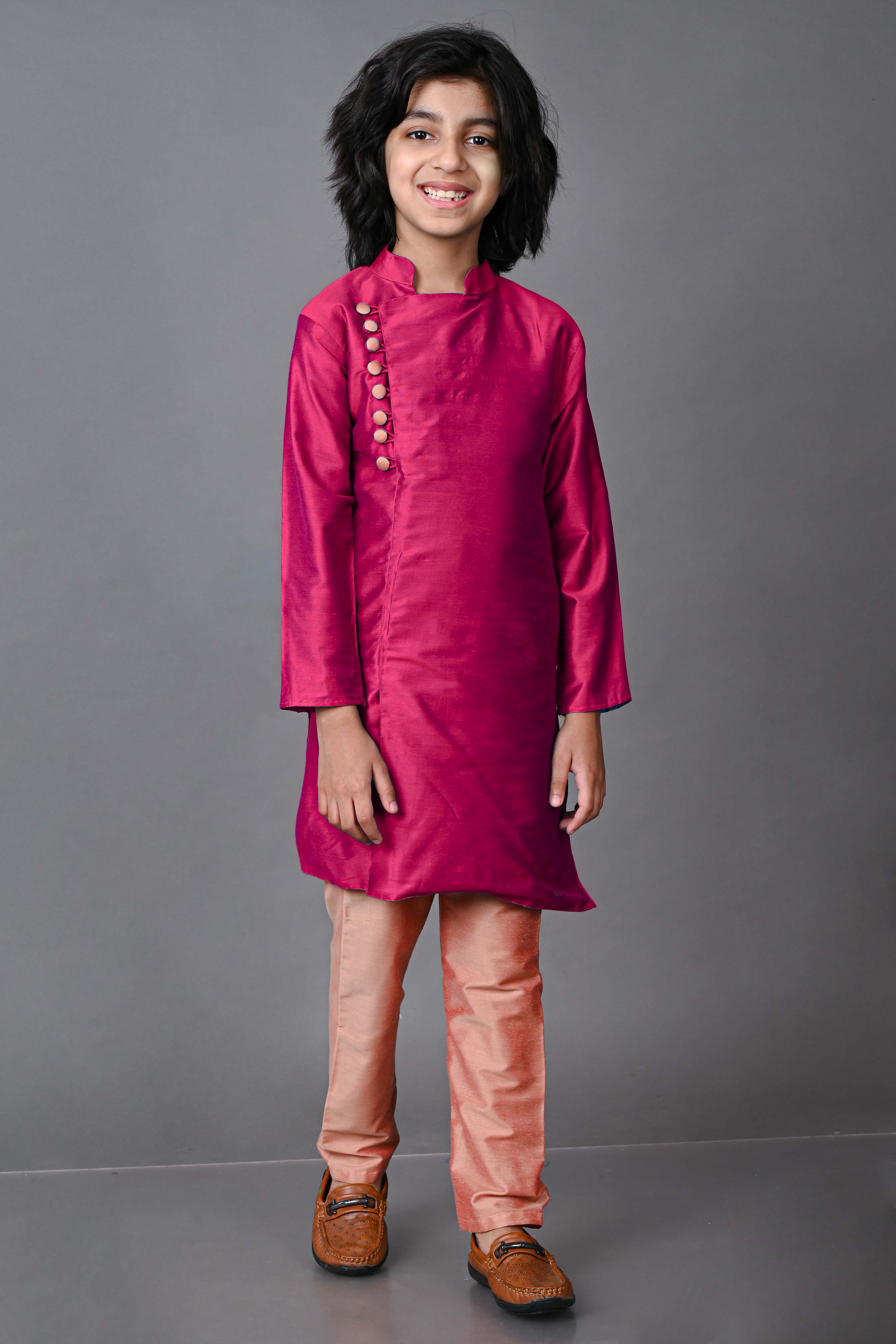 Cotton Silk Pink Kurta with Pajama Set Vesham Retails