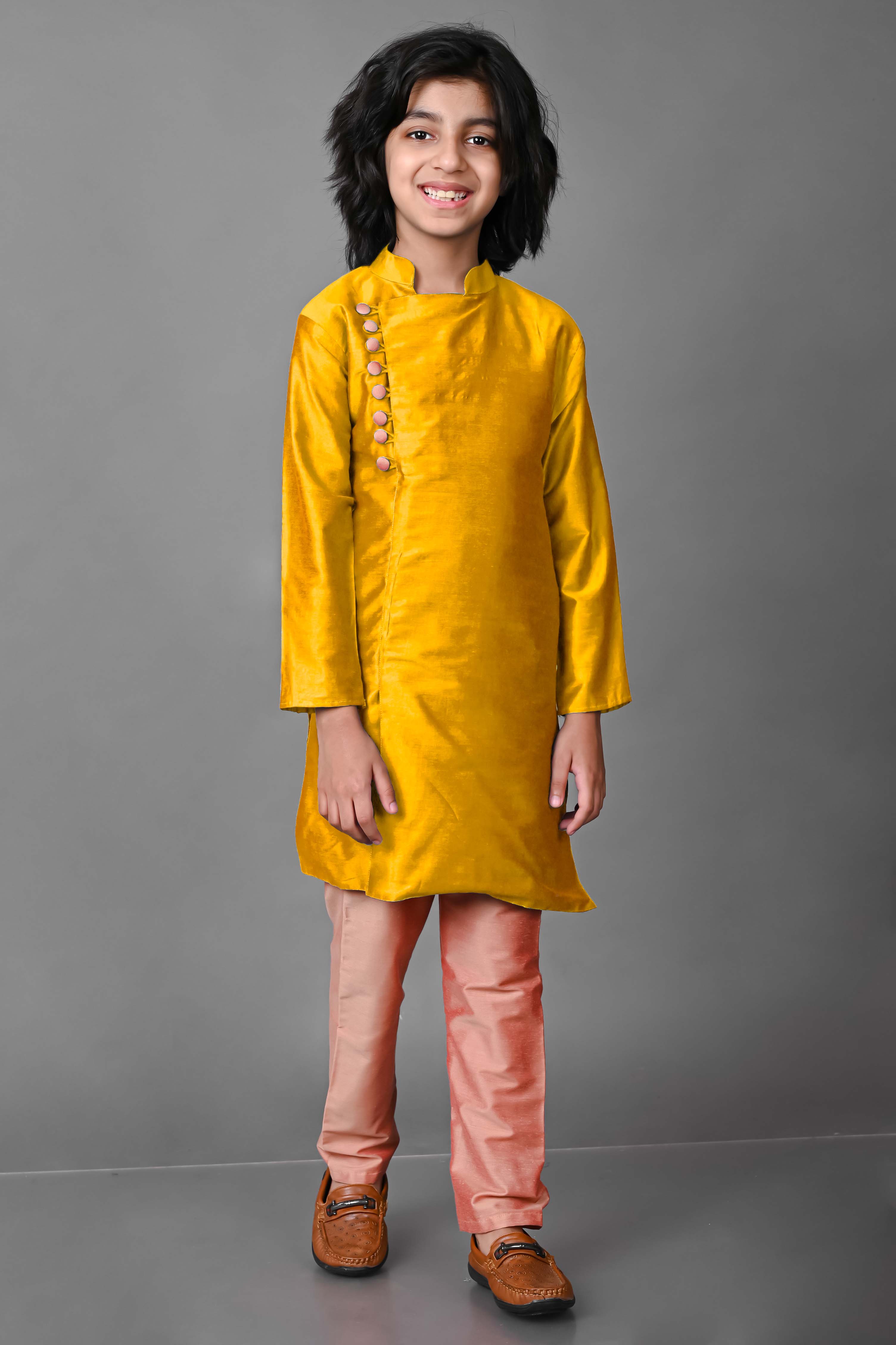 Cotton Silk Yellow Kurta with Pajama Set Vesham Retails