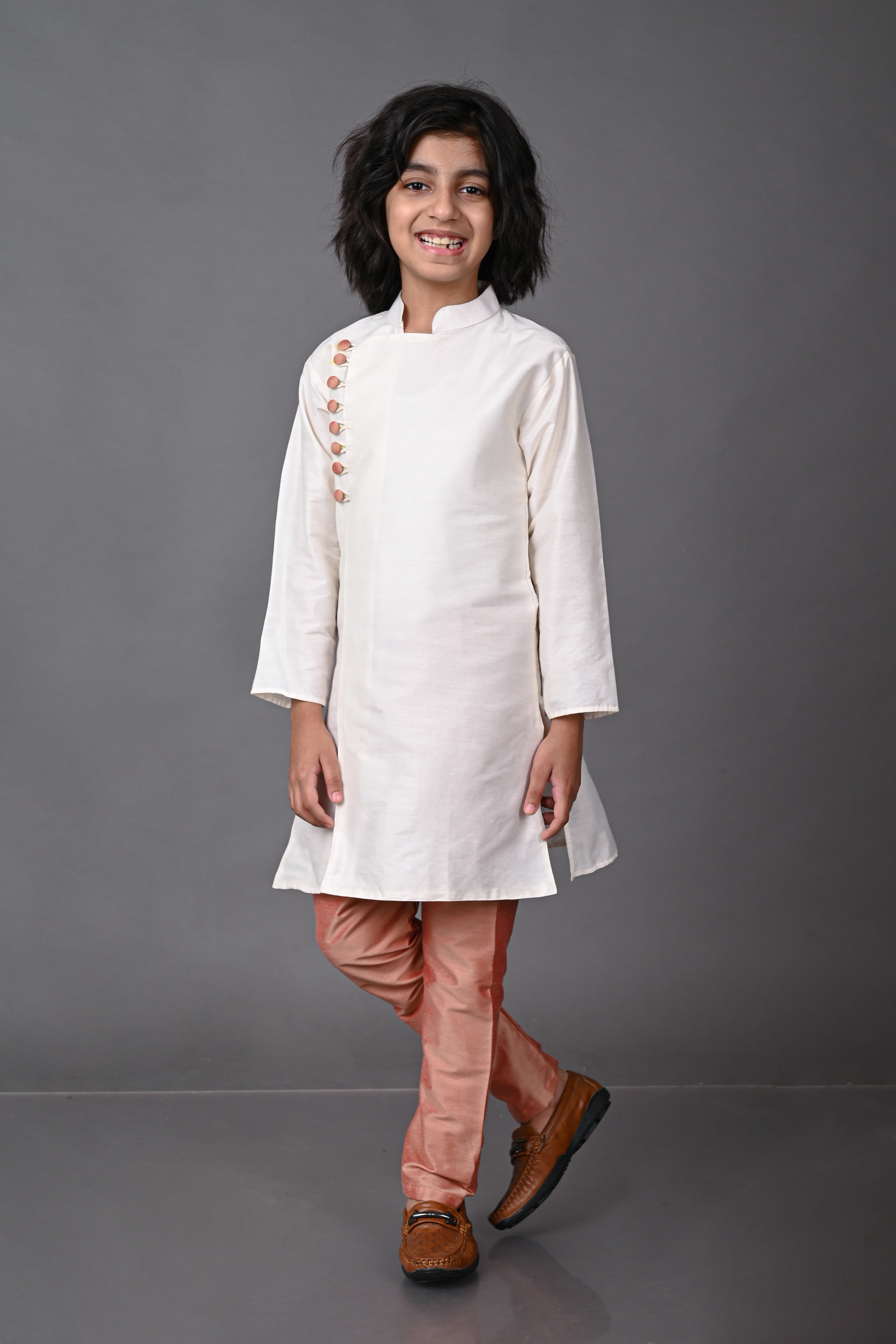 Cotton Silk White Kurta with Pajama Set Vesham Retails