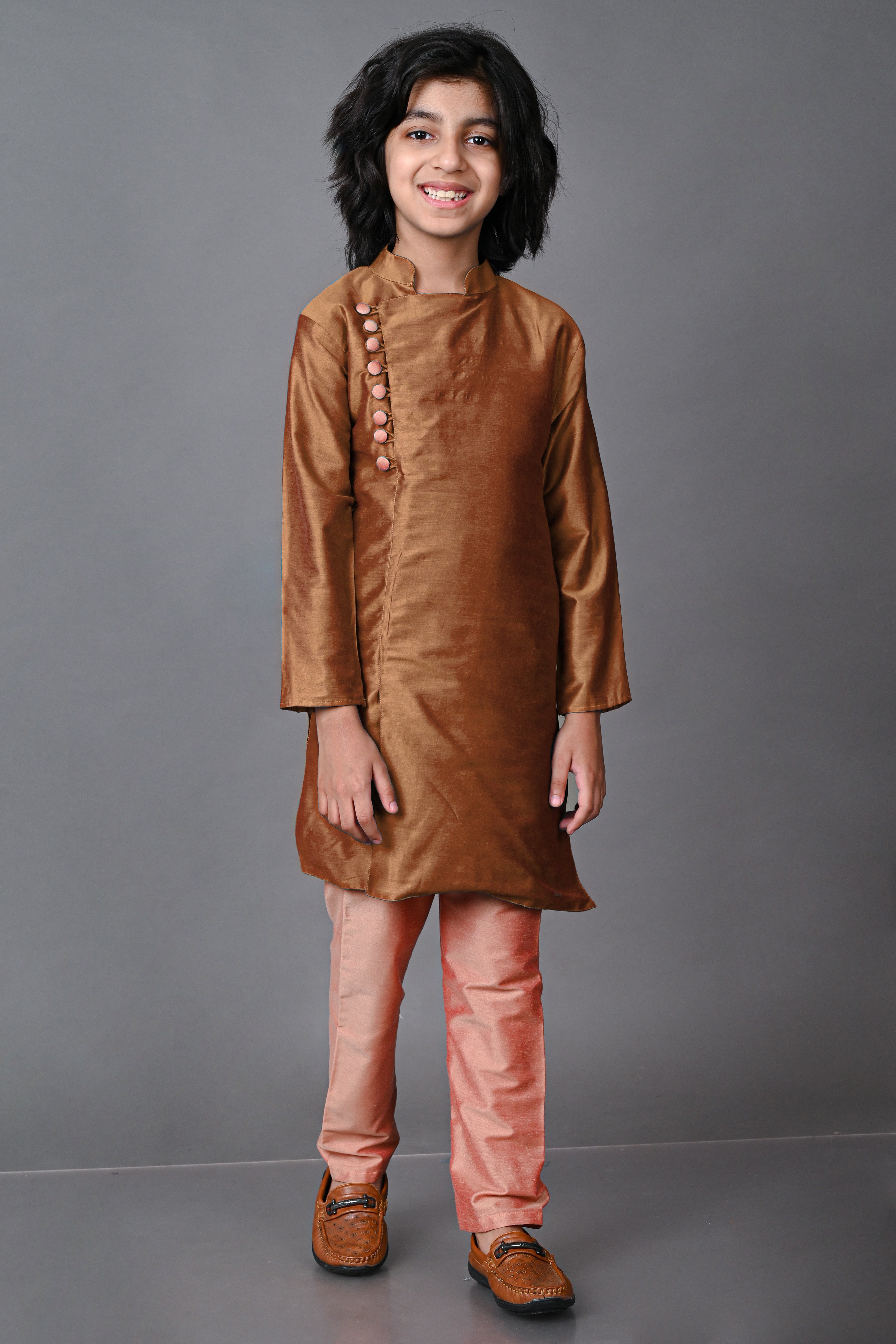 Cotton Silk Brown Kurta with Pajama Set Vesham Retails